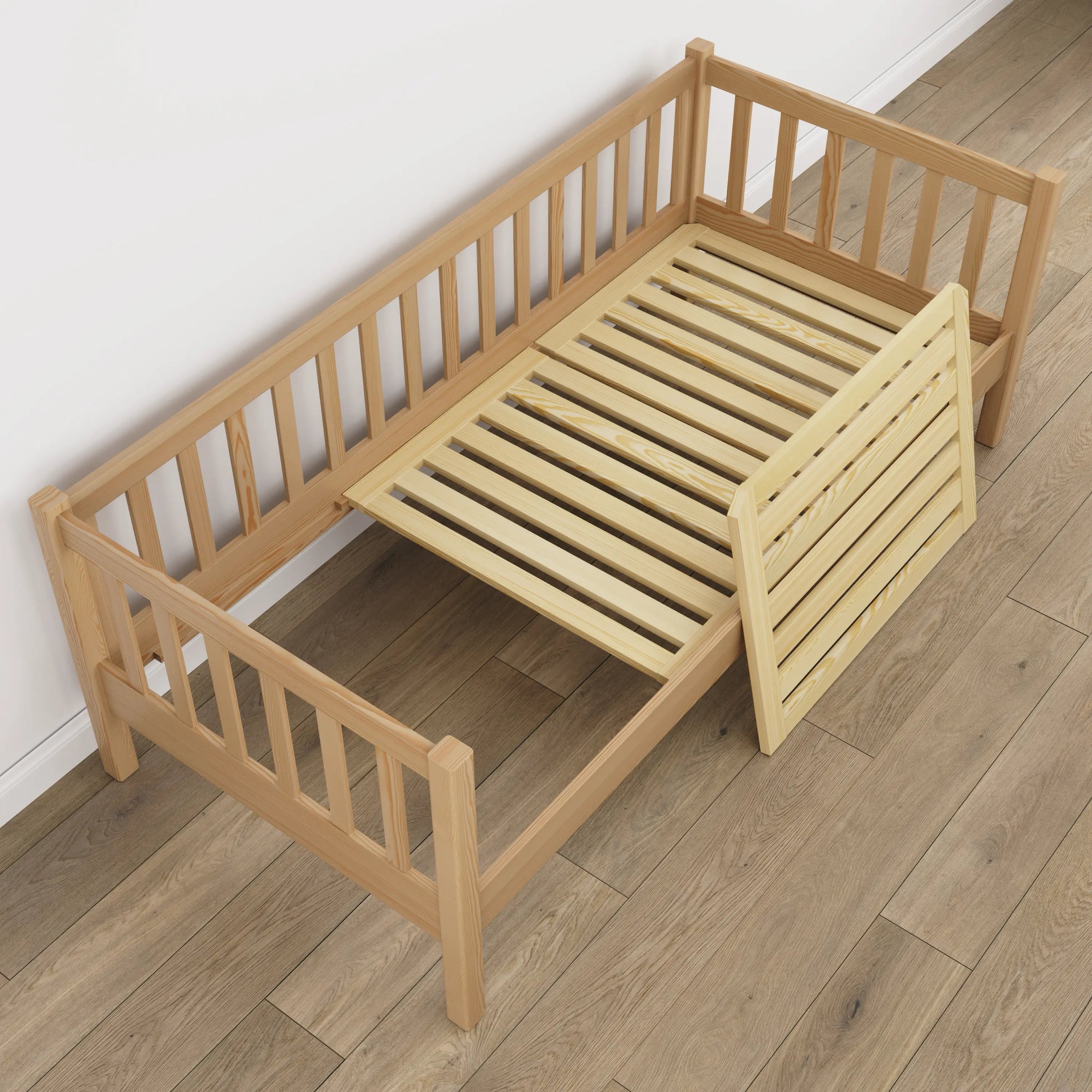 Sofa-lit en bois pin naturel – détails du bois et des assemblages, Nizio Home