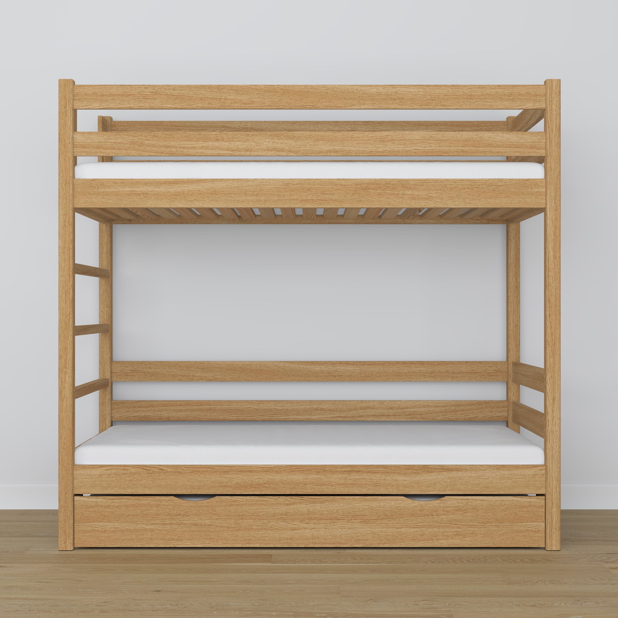 Natural Oak Bunk Bed – Oak Slatted Frame, Mattress Drawer