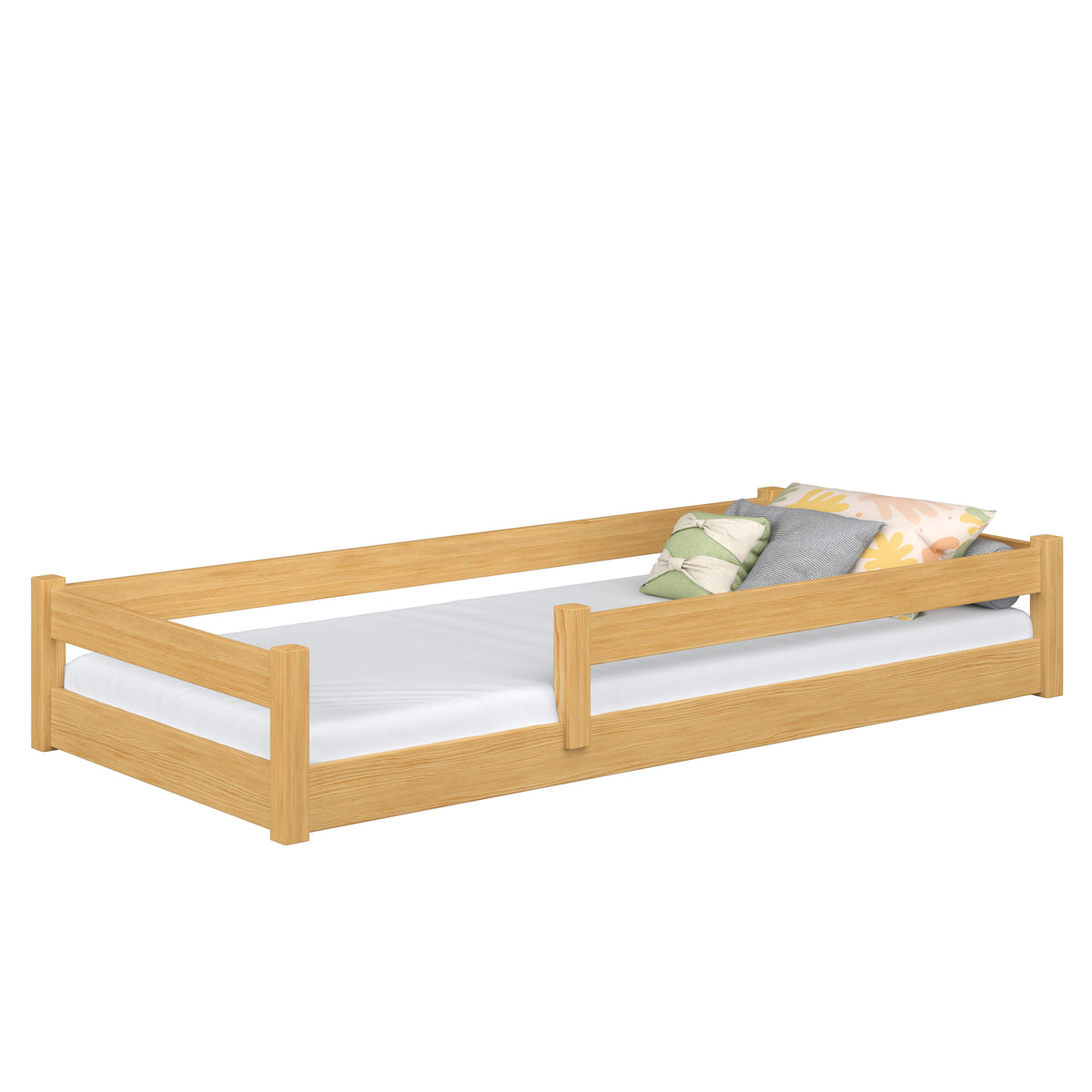Lit bas en bois pin naturel – chambre, bois massif, style scandinave Nizio