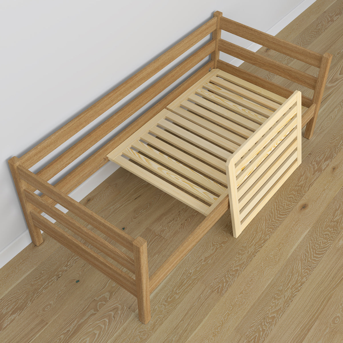 Sofa-lit avec tiroir pour matelas chêne naturel en chêne – dimensions, Nizio