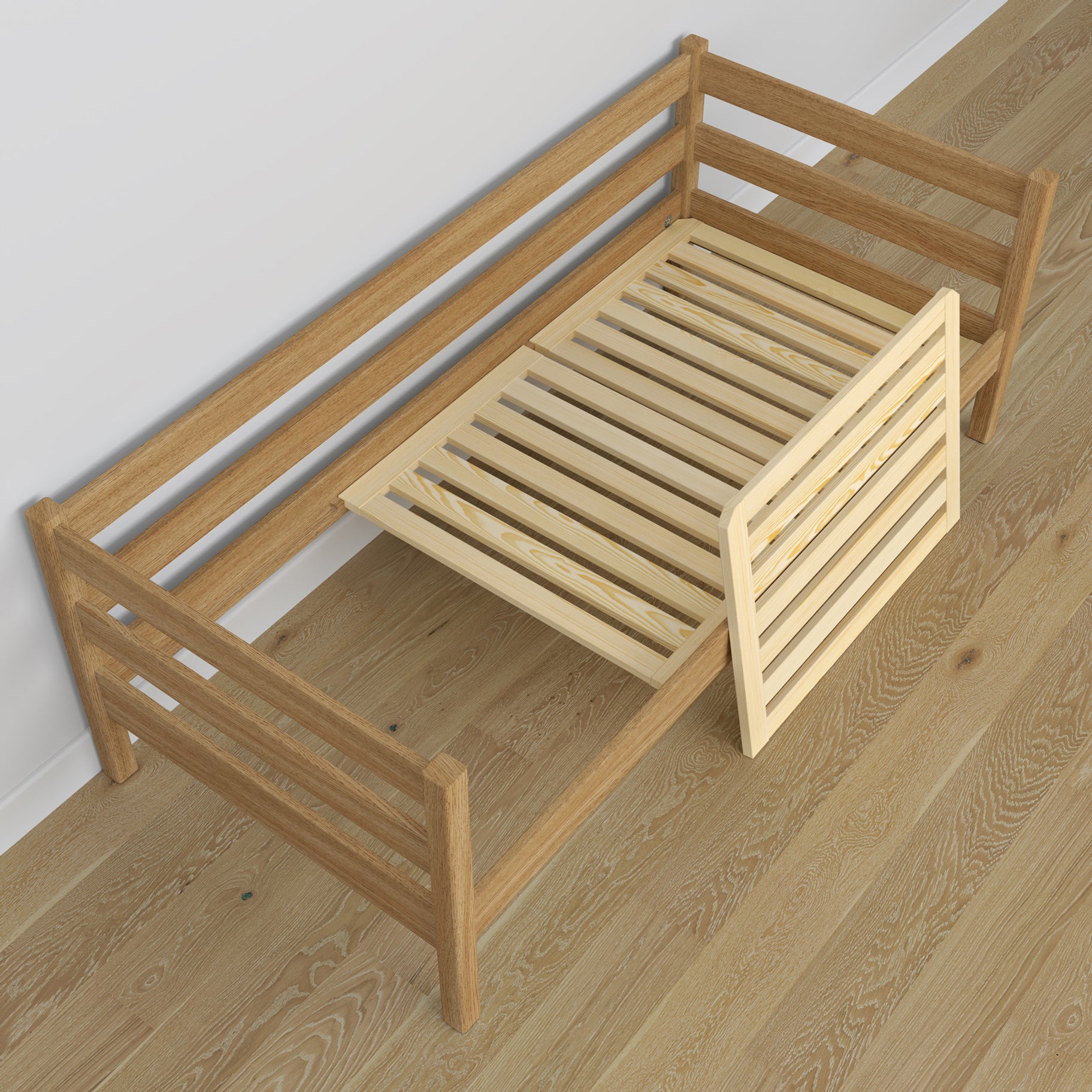 Sofa-lit avec tiroir pour matelas chêne naturel en chêne – dimensions, Nizio