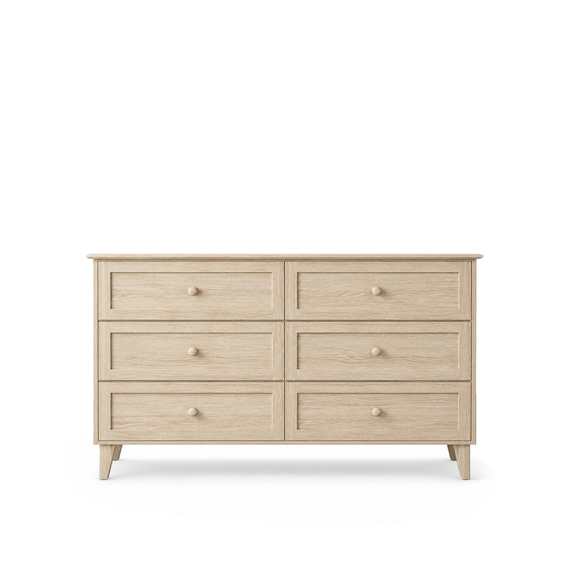 Kommode mit 6 Schubladen Eiche gebleicht 154 cm – Schlafzimmer, skandinavischer Stil