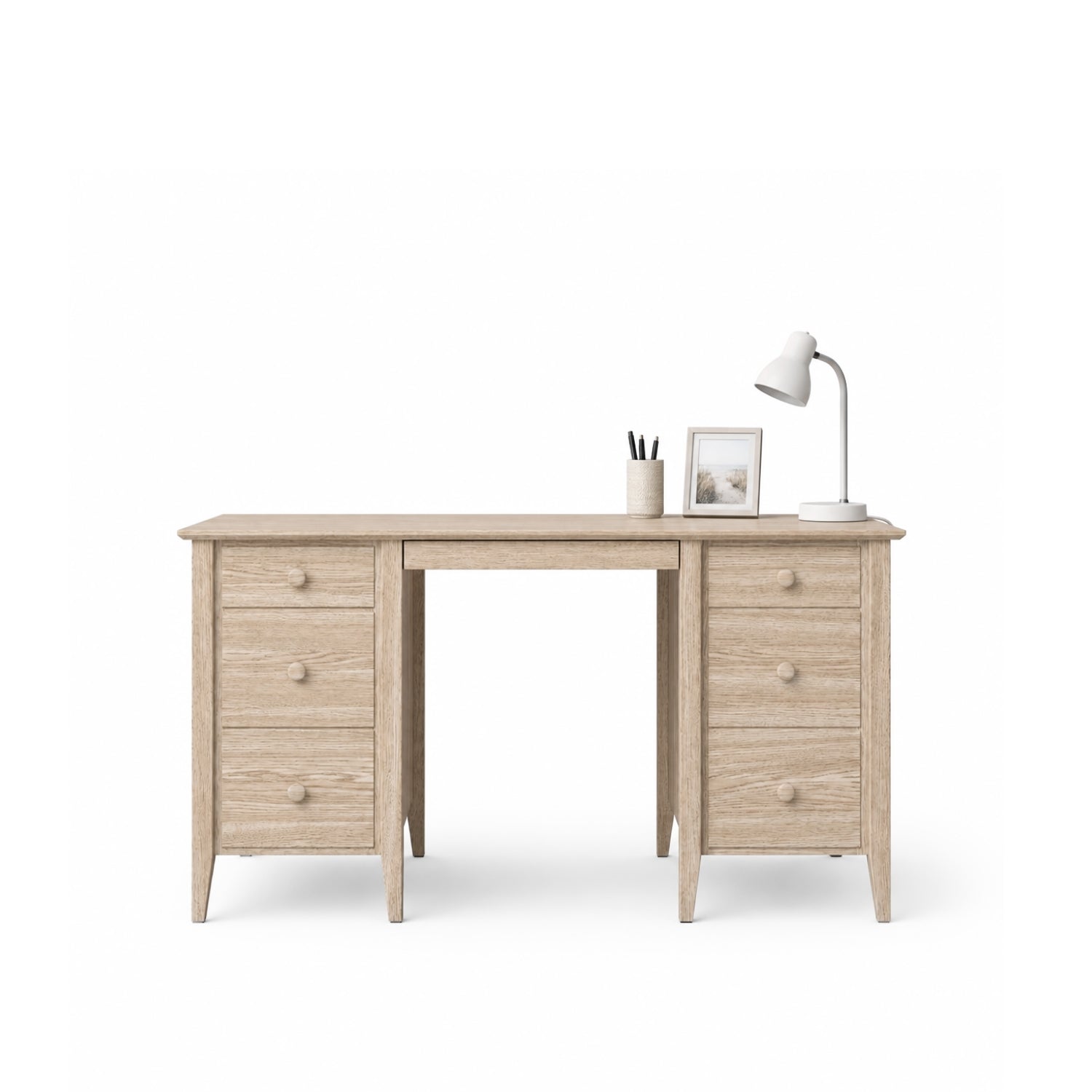 Bureau z 6 tiroirmi en chêne chêne blanchi – bureau i chambre de jeune, scandinave