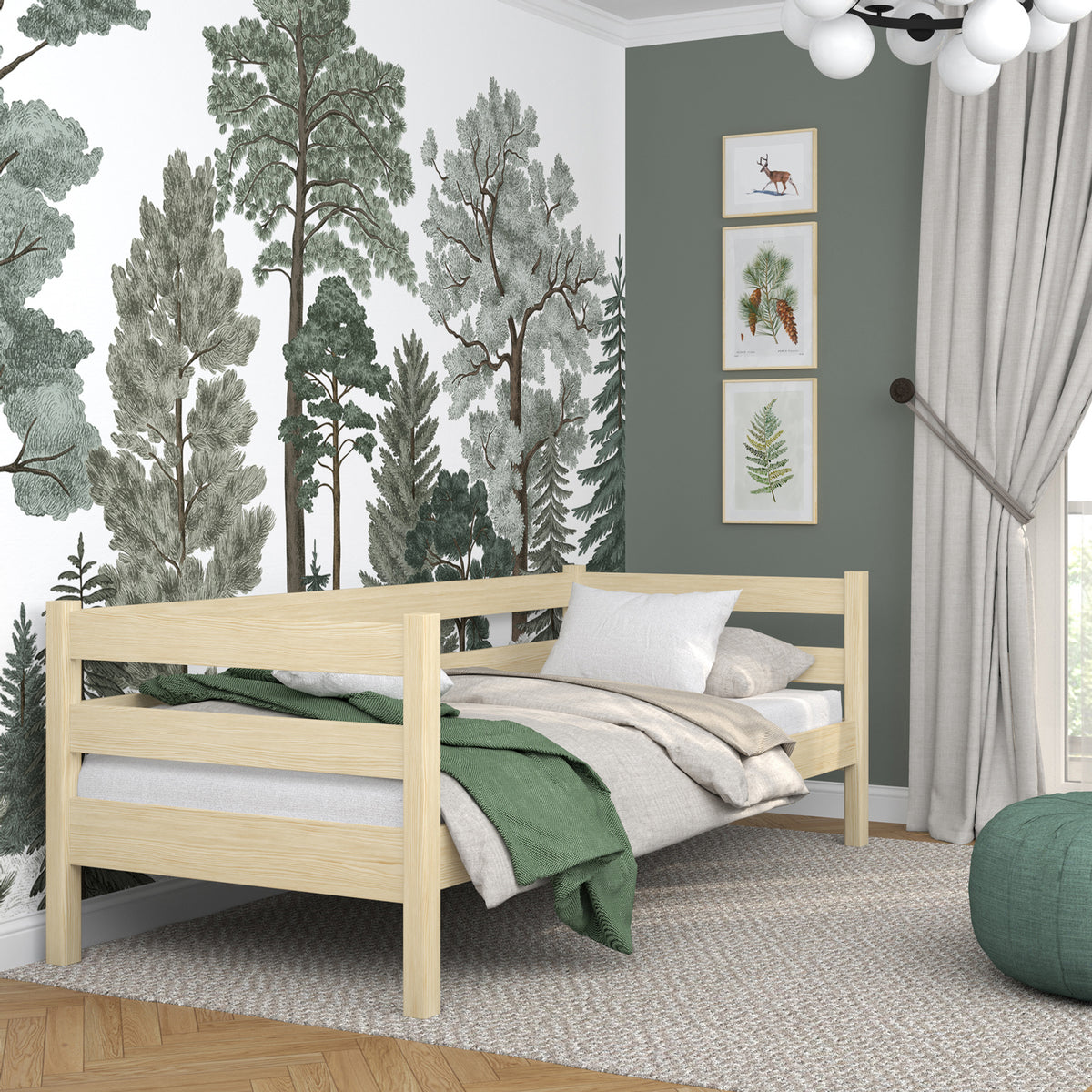 Sofa-lit en bois pin incolore – vue de côté, forme et proportions du meuble