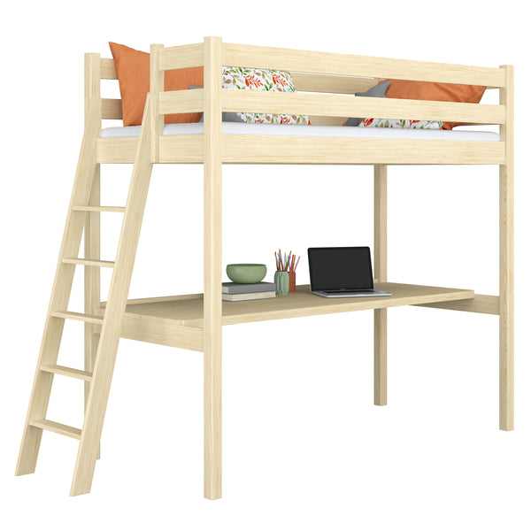 Clear Pine Wooden Loft Bed with Desk – Children’s Room, Scandi Nizio