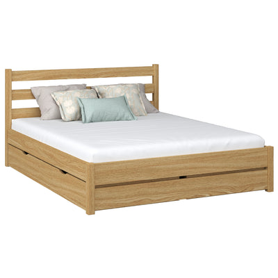 Eichenholz-Doppelbett mit Schublade N01 Eiche natur – Gesamtansicht, massives Eichenholz