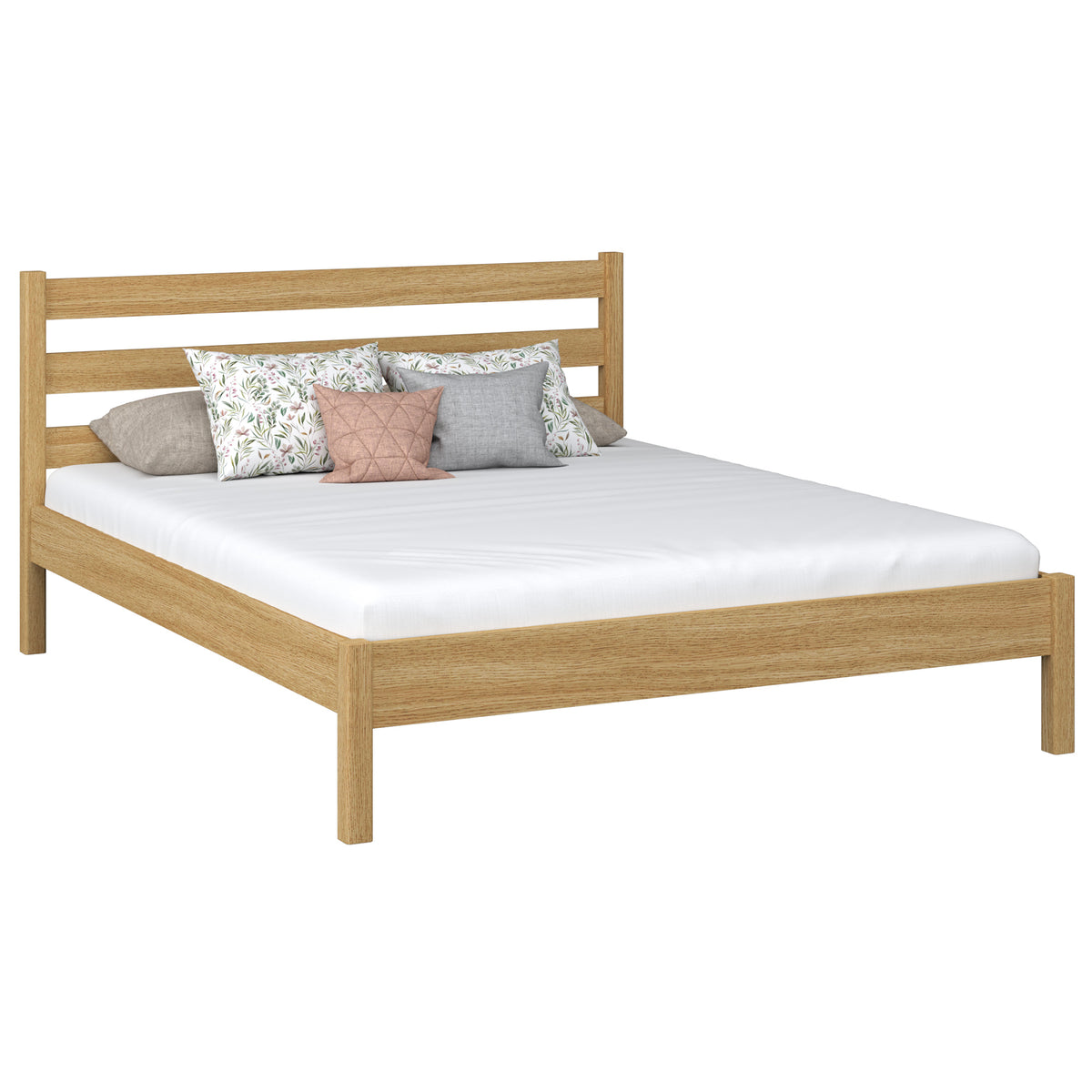 Eichenholz-Doppelbett N01 Eiche natur – Gesamtansicht, massives Eichenholz