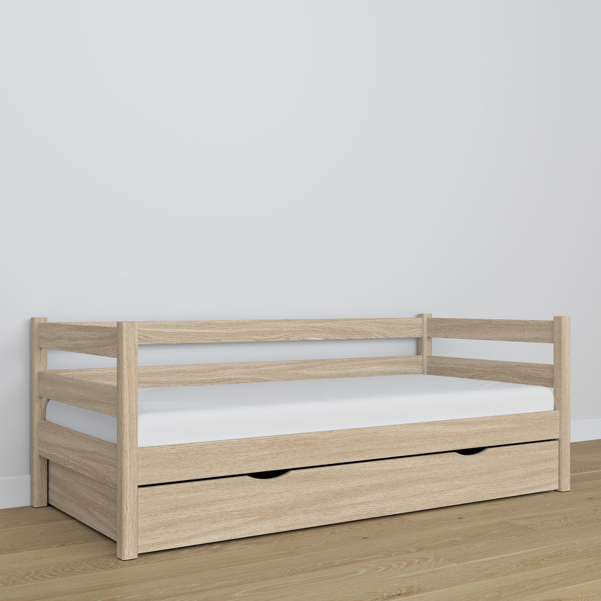 Sofa-lit chêne blanchi – détails en chêne i assemblages, Nizio Home