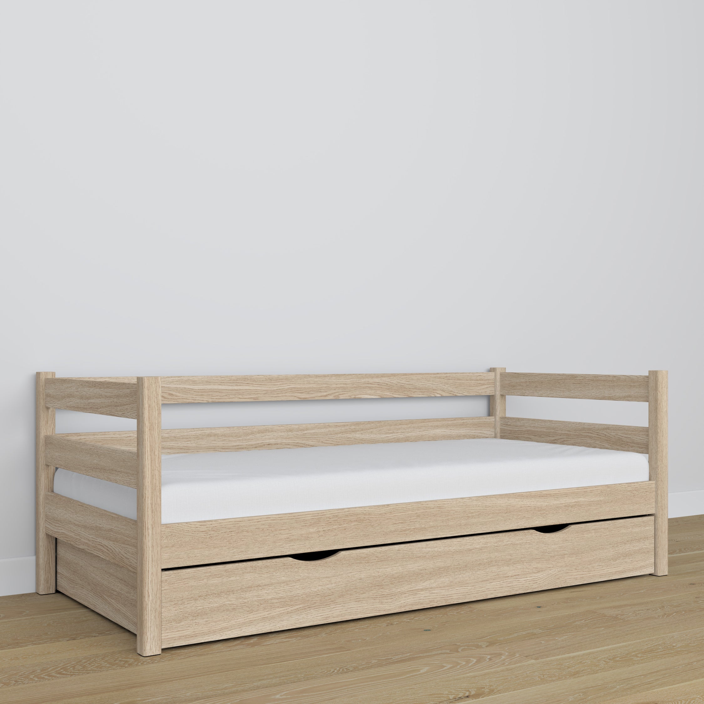 Sofa-lit chêne blanchi – détails en chêne i assemblages, Nizio Home