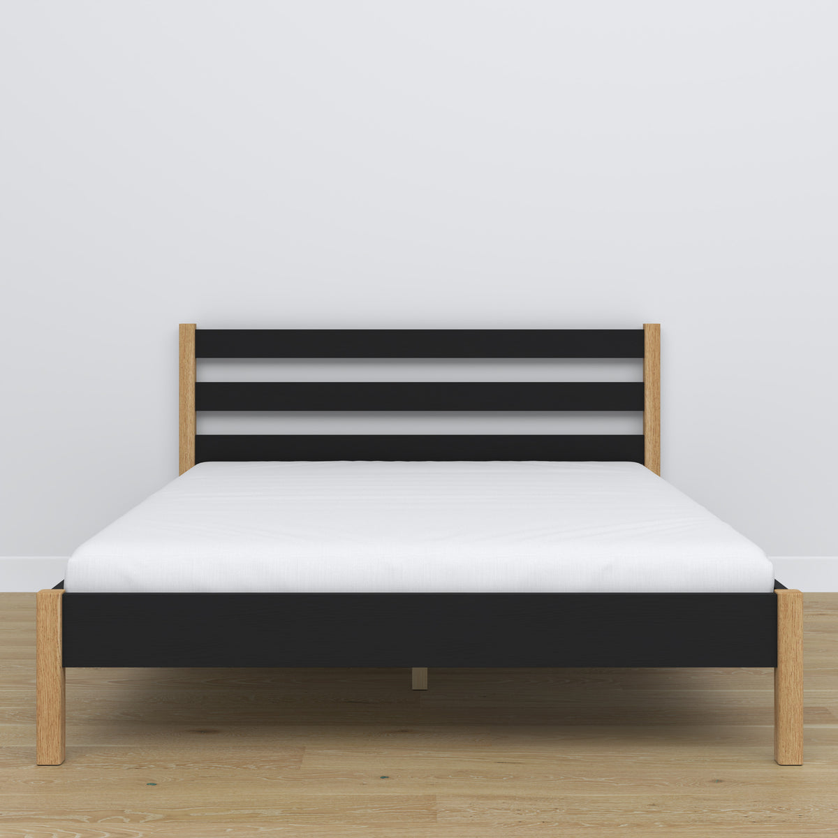 Doppelbett Schwarz-Eiche – Lattenrost aus Holz, Nizio Home
