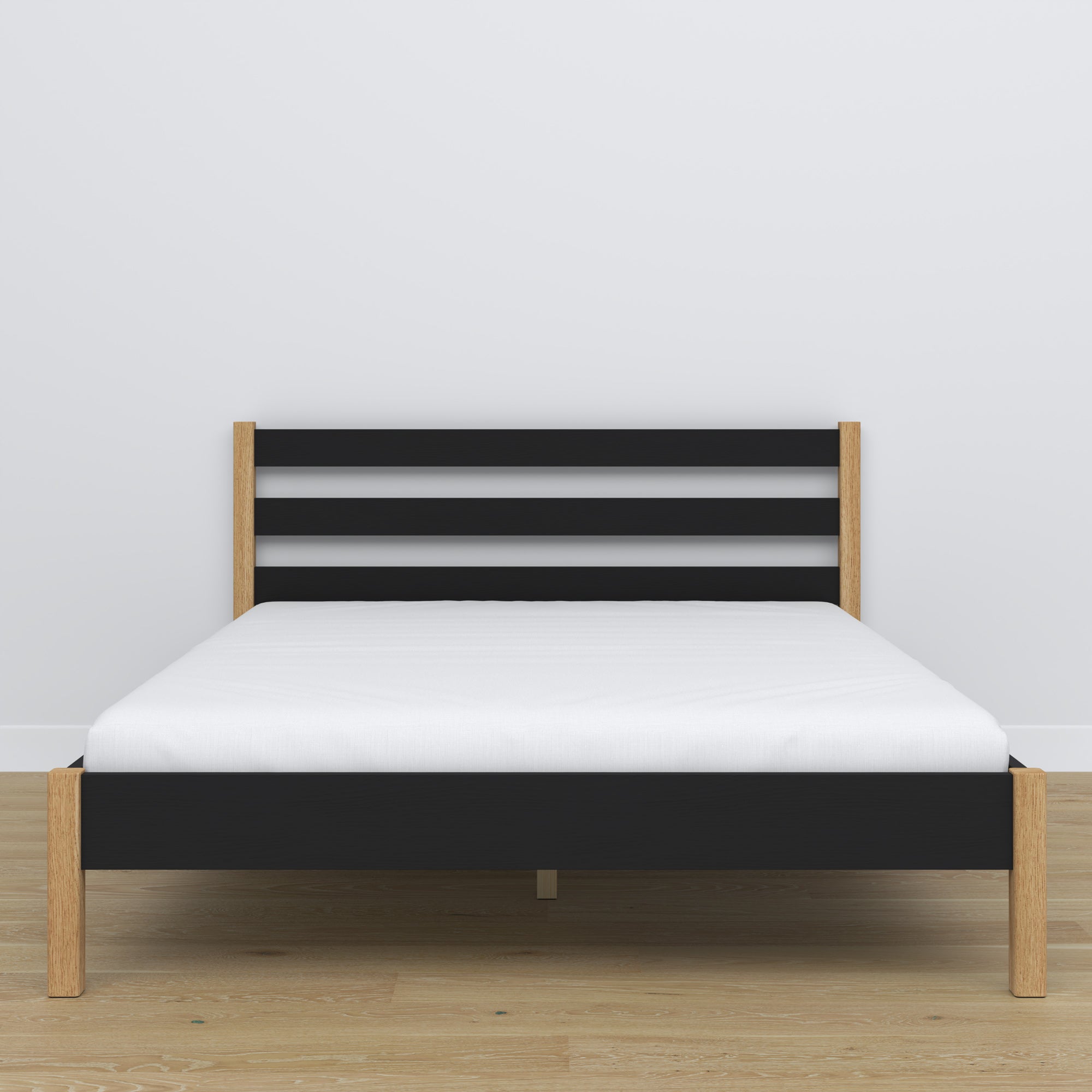 Doppelbett Schwarz-Eiche – Lattenrost aus Holz, Nizio Home