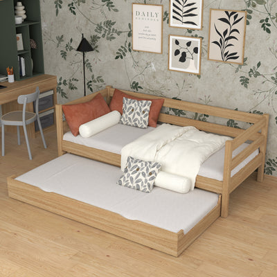 Sofa-lit avec tiroir pour matelas en chêne chêne naturel – chambre d'enfant, scandinave