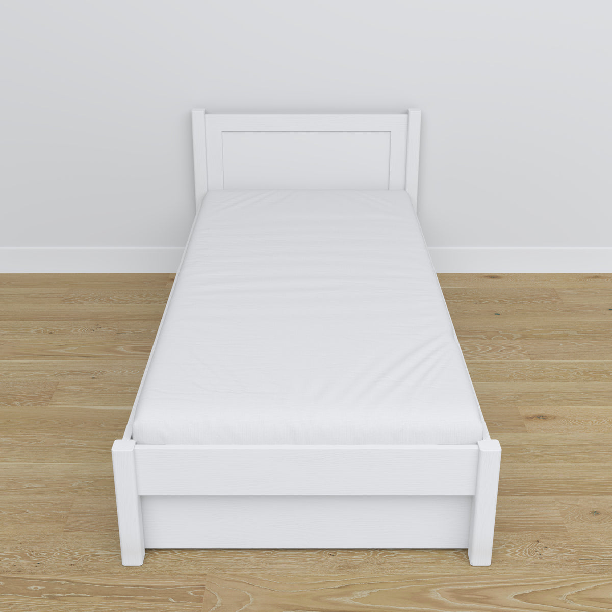 Bett Weiß mit Schublade – Schienen und Details aus Holz, Nizio