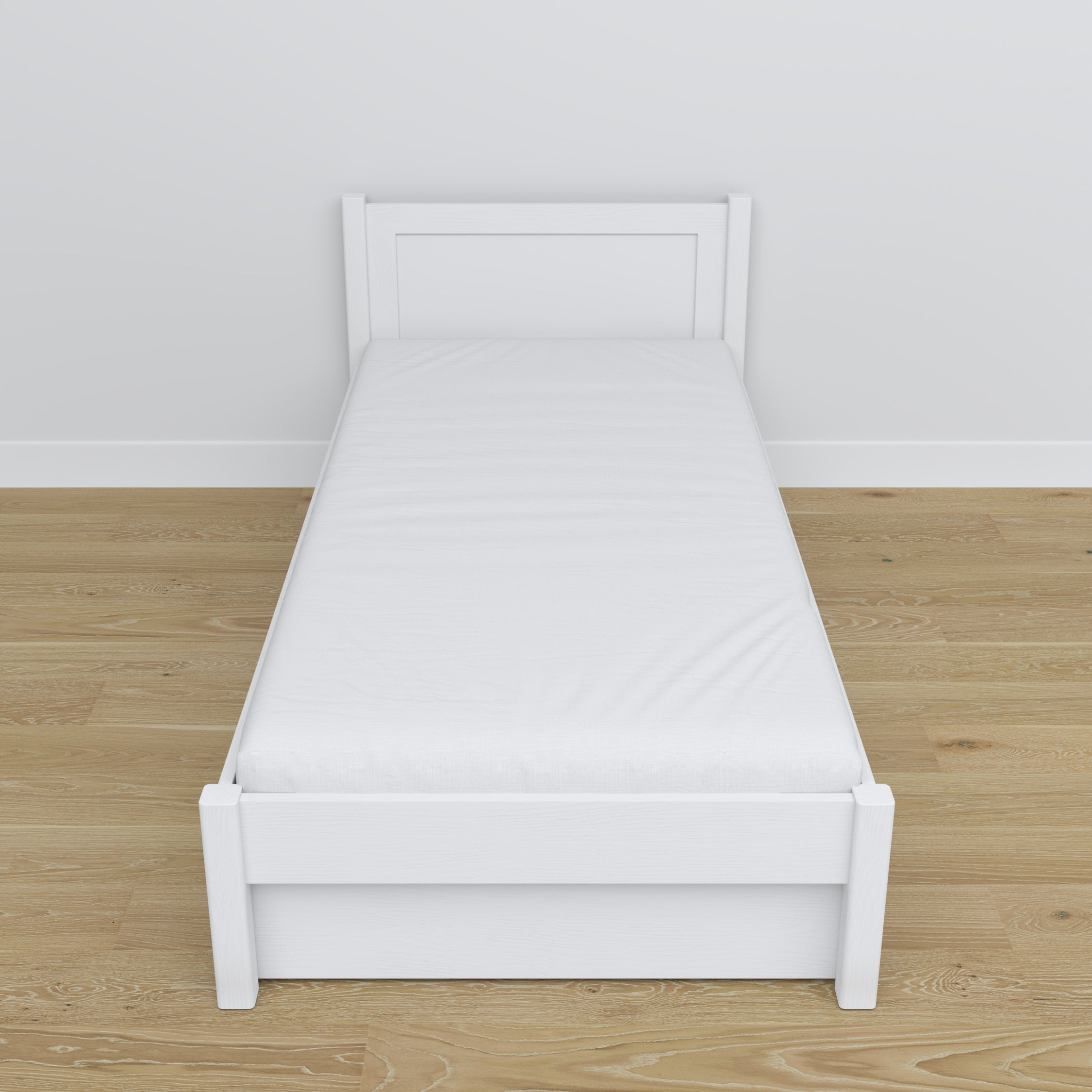 Bett Weiß mit Schublade – Schienen und Details aus Holz, Nizio