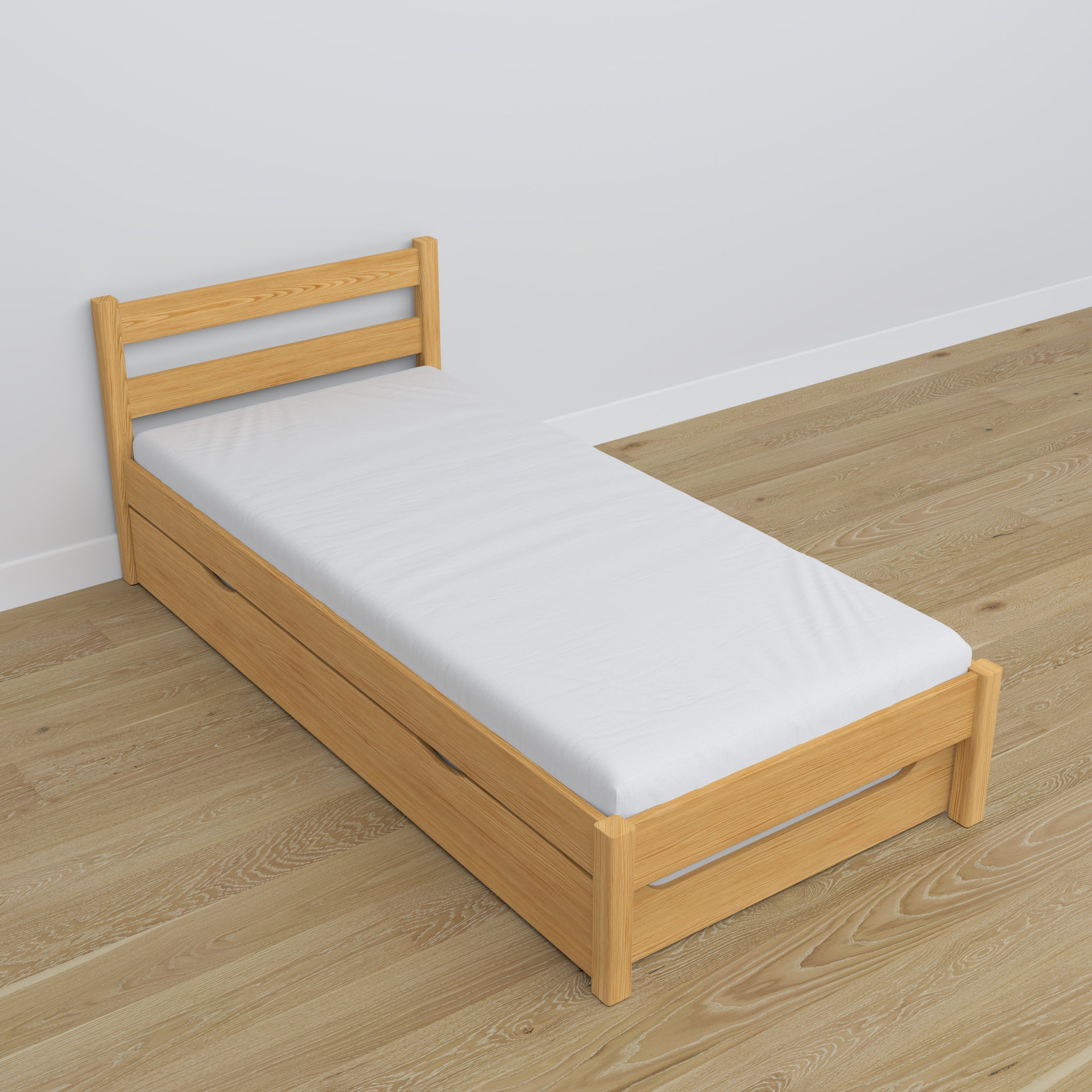 Lit avec tiroir pour matelas pin naturel en bois – dimensions, Nizio