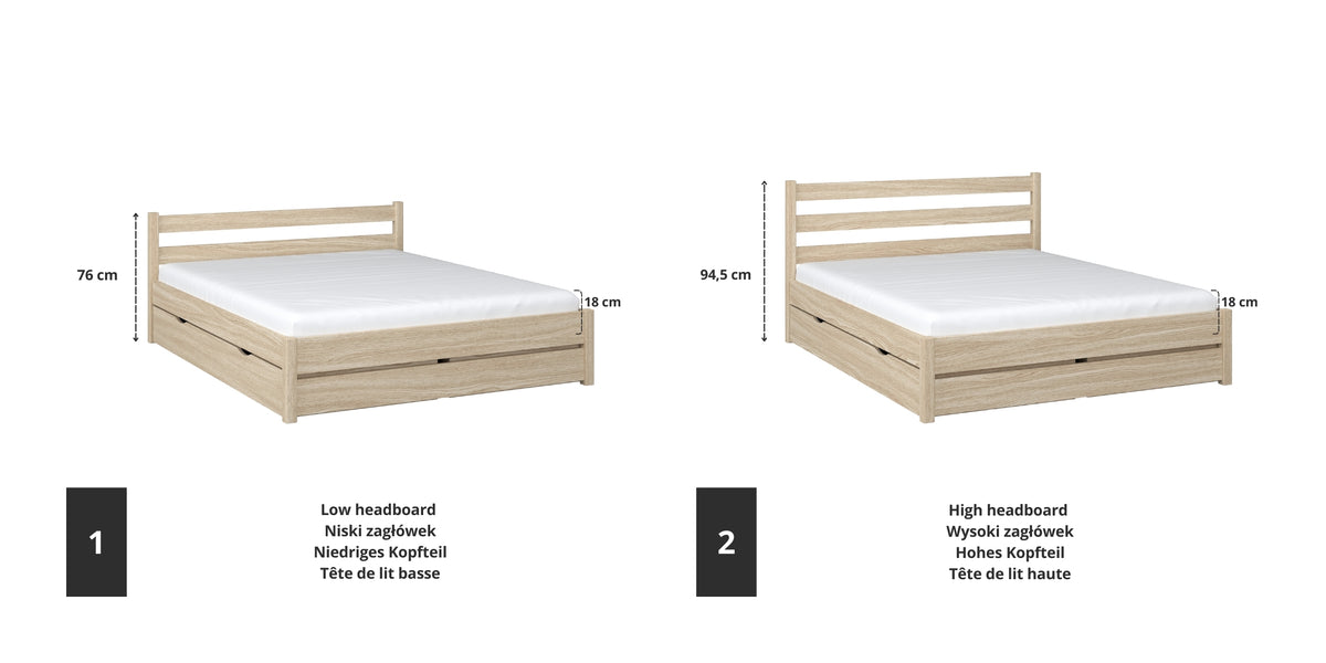 Doppelbett Eiche gebleicht – Verbindungs- und Schubladendetails, Nizio