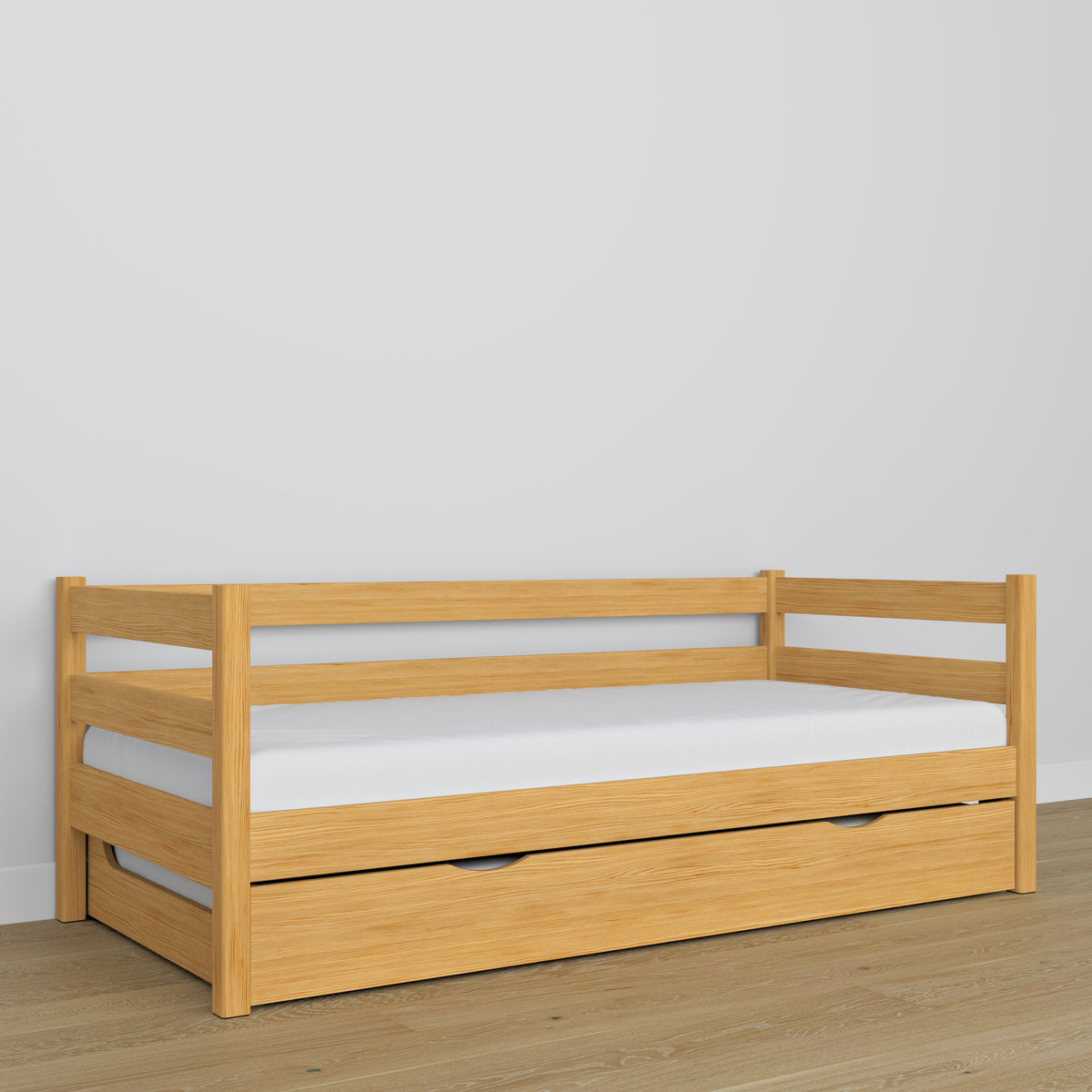 Sofa-lit pin naturel – détails en bois, haute qualité Nizio