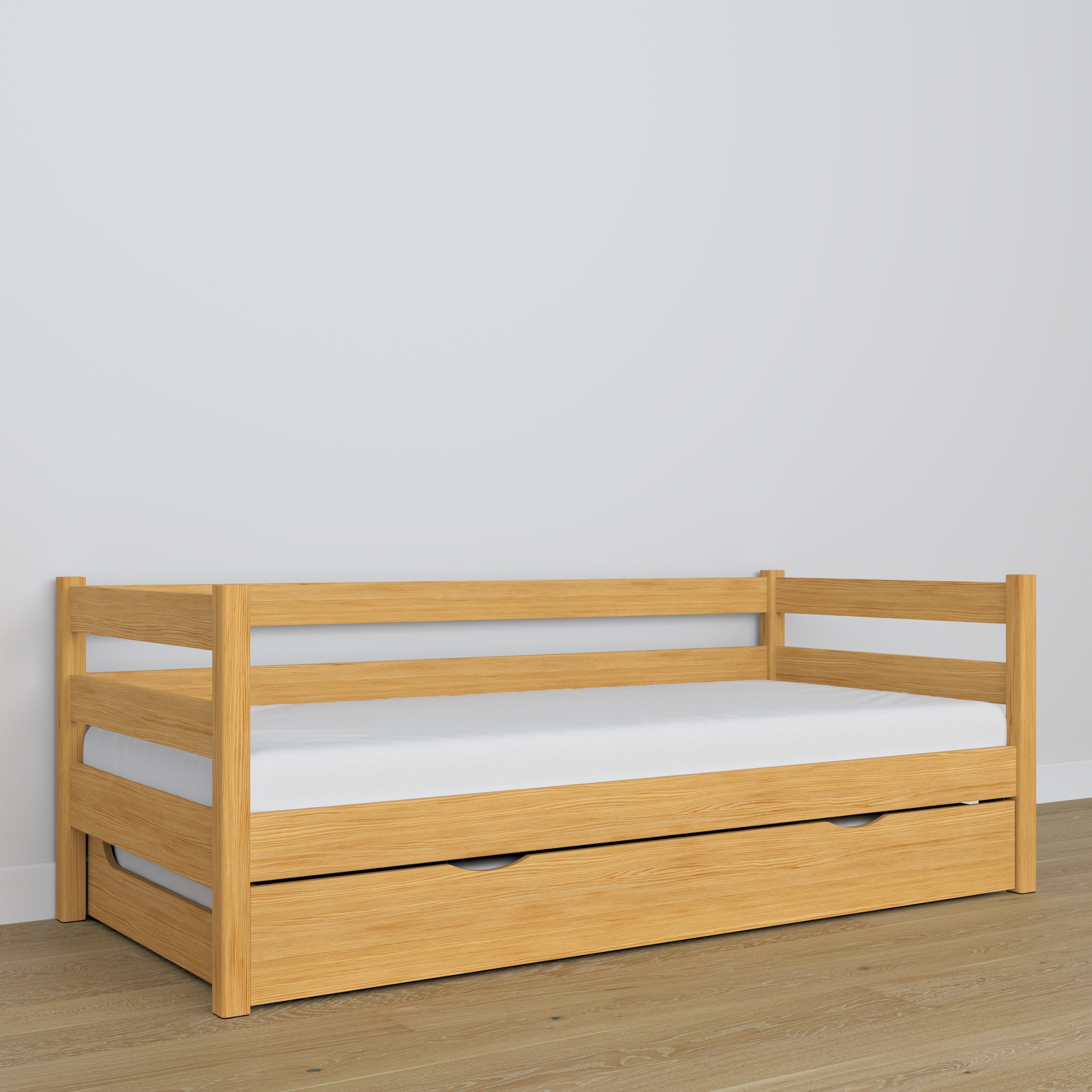 Sofa-lit pin naturel – détails en bois, haute qualité Nizio