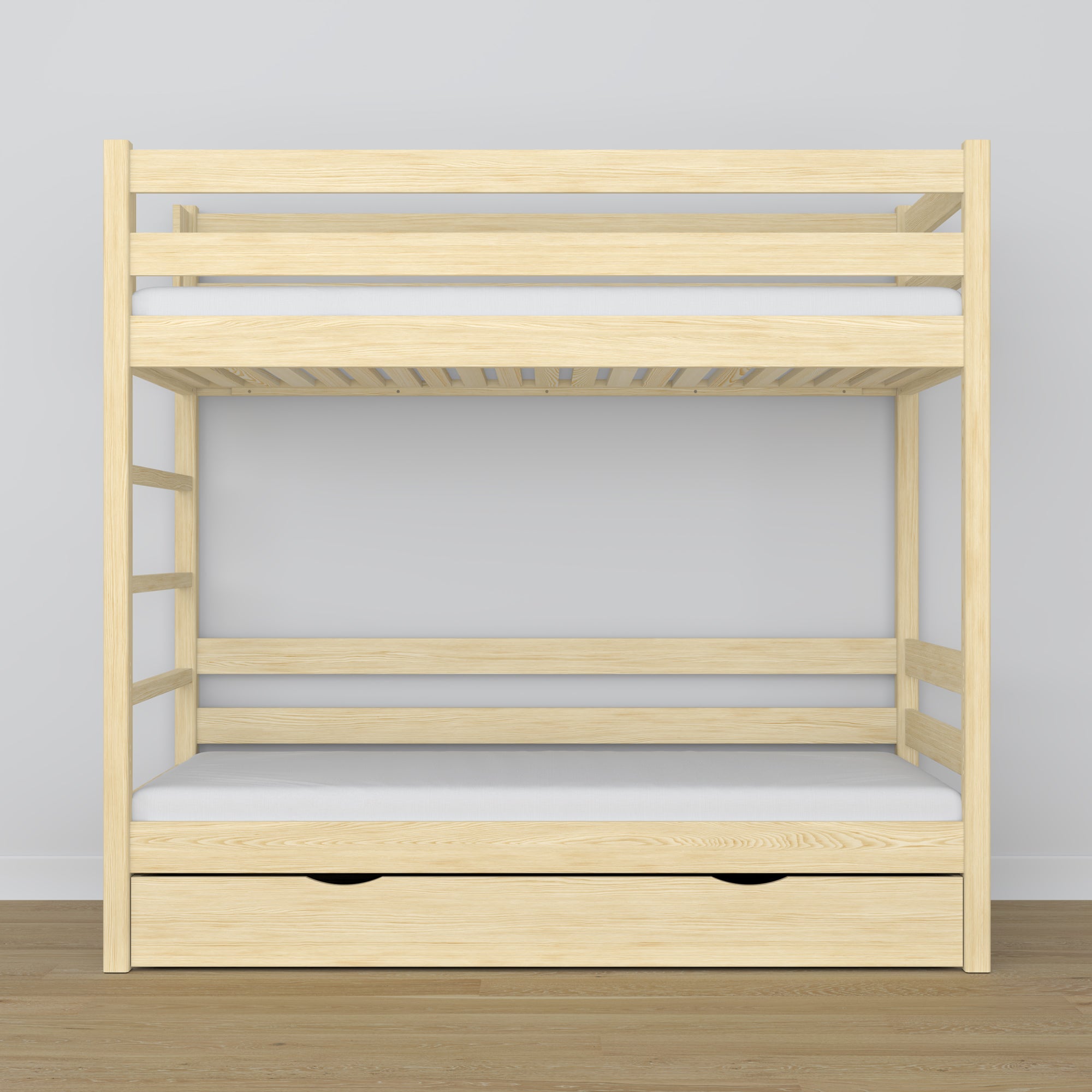 Clear Pine Bunk Bed – Wooden Slatted Frame, Side View
