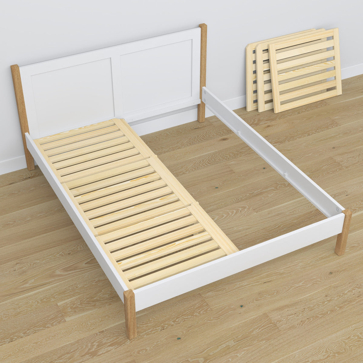 Doppelbett Holz Weiß-Eiche – Maße und Schema, Nizio Home