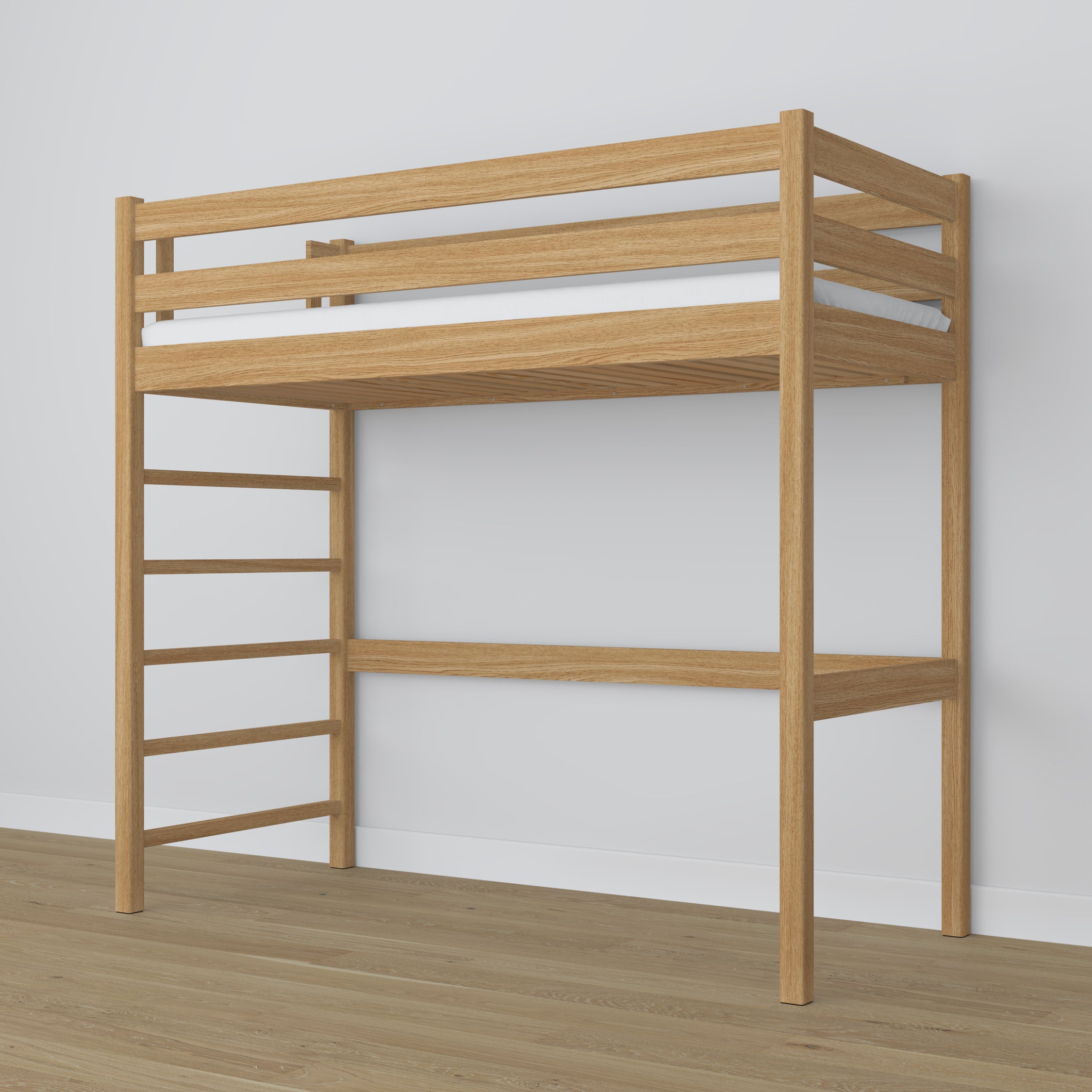Hochbett Natureiche – Rahmen mit Latten, Seitenansicht