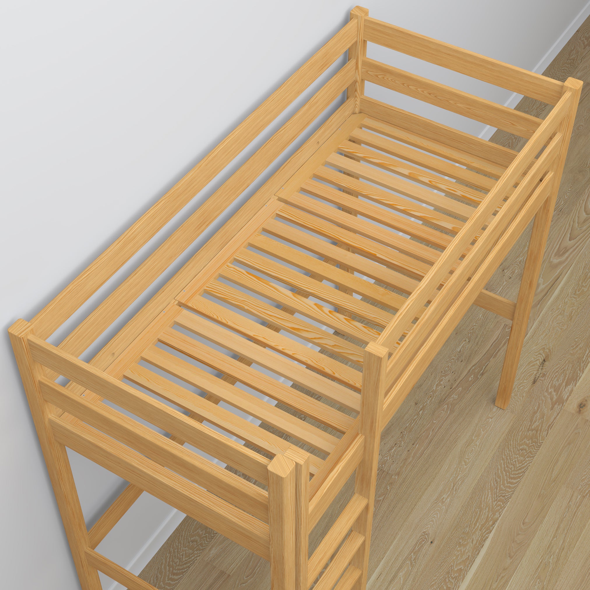 Natural Pine Wooden Loft Bed with Desk – Ladder and Joint Details