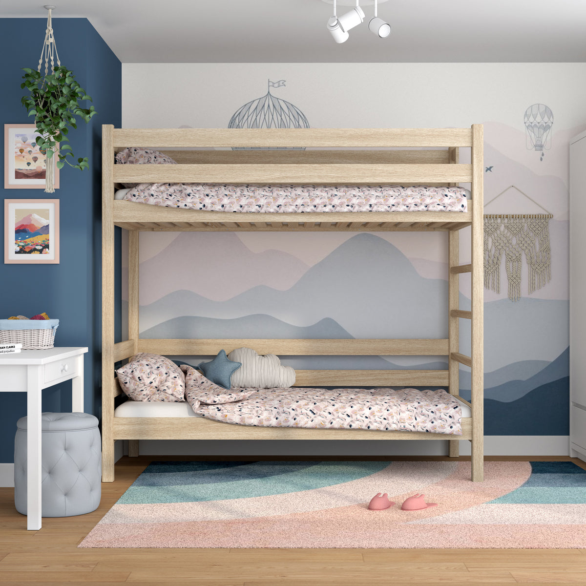 Bleached Oak Bunk Bed – Oak Ladder and Safety Rail, Nizio Home