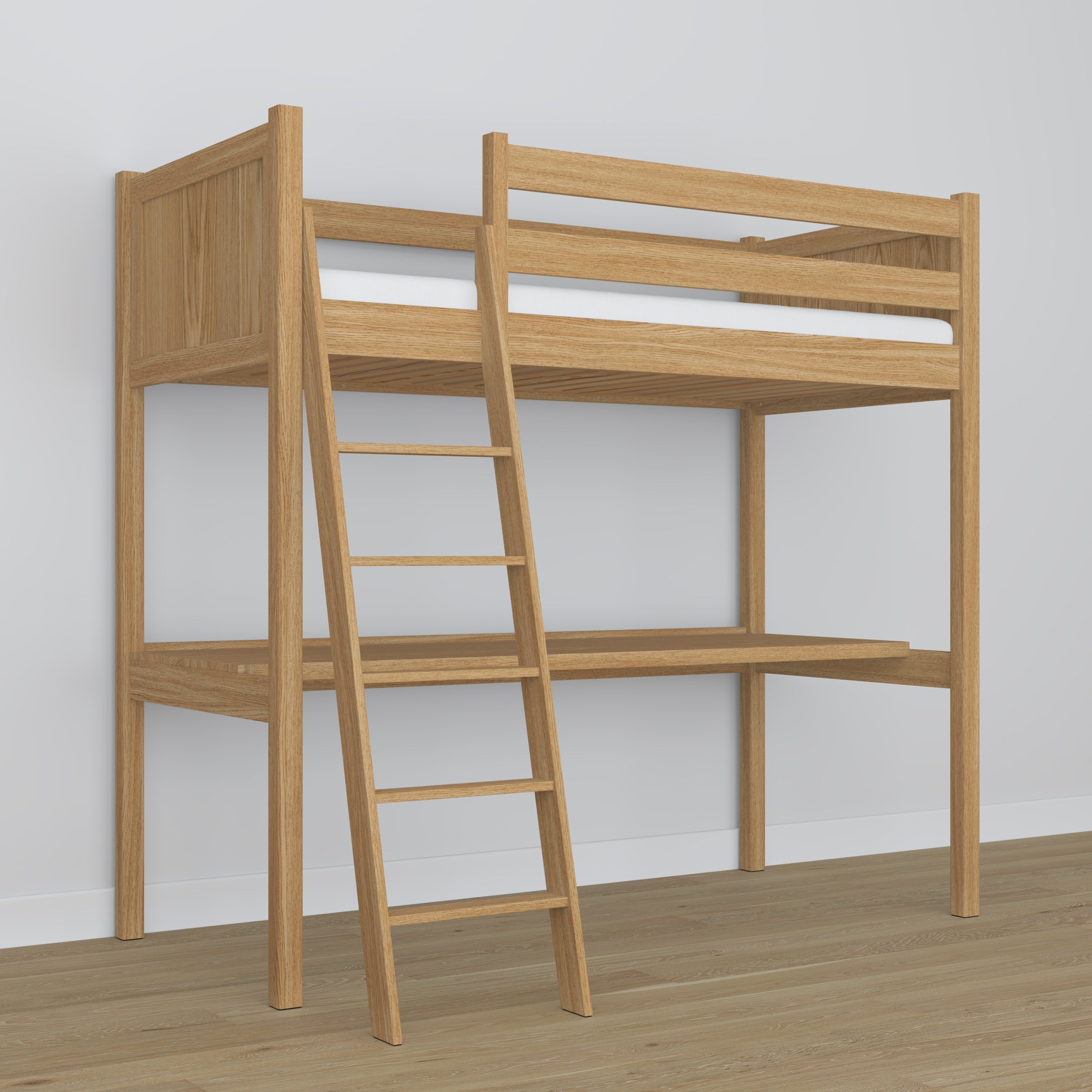 Oak Loft Bed with Desk Natural Oak – Ladder and Safety Rail