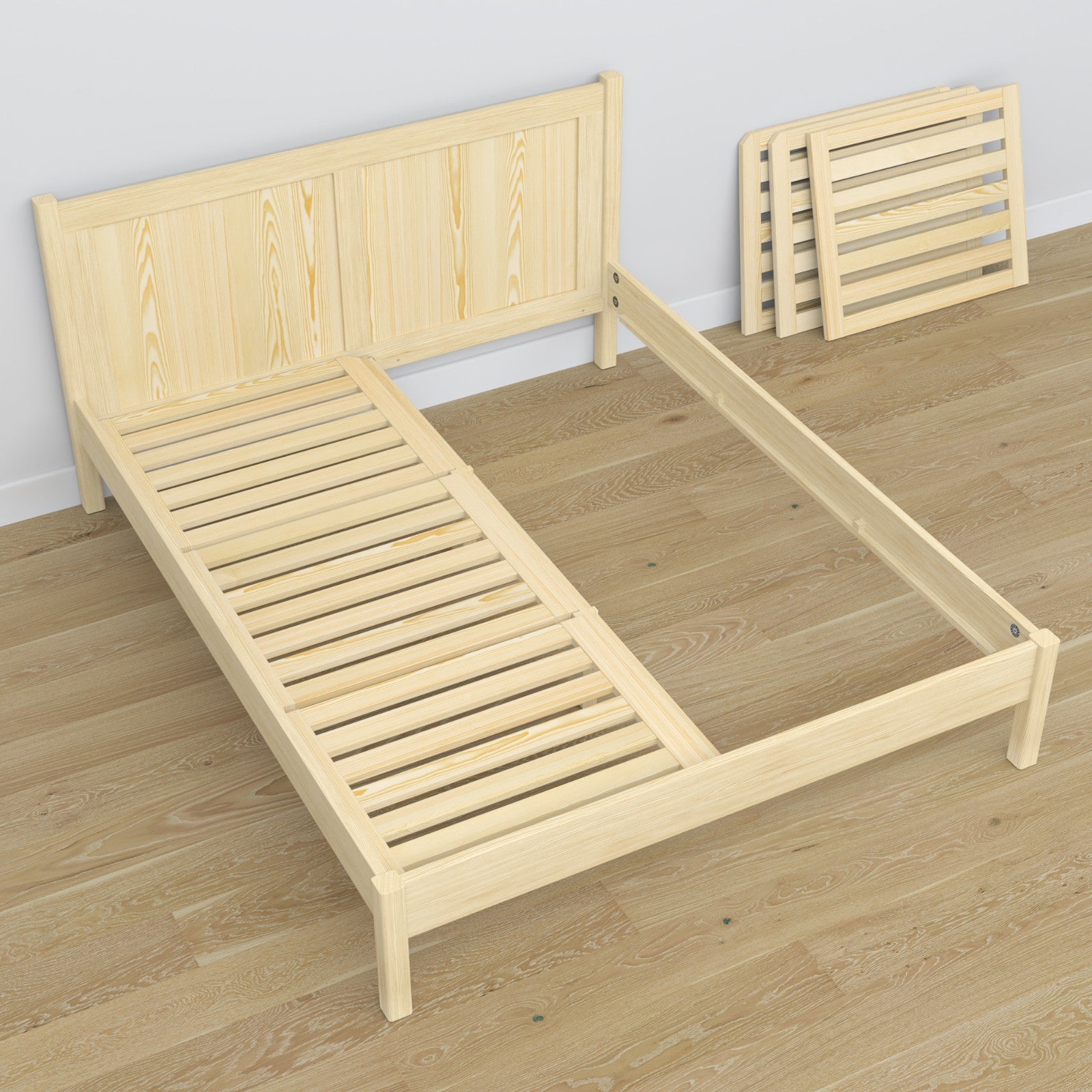 Doppelbett Holz Kiefer farblos – Maße und Schema, Nizio Home