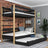 Black and Oak Wooden Bunk Bed – Ladder, Rails, Drawer for Extra Mattress