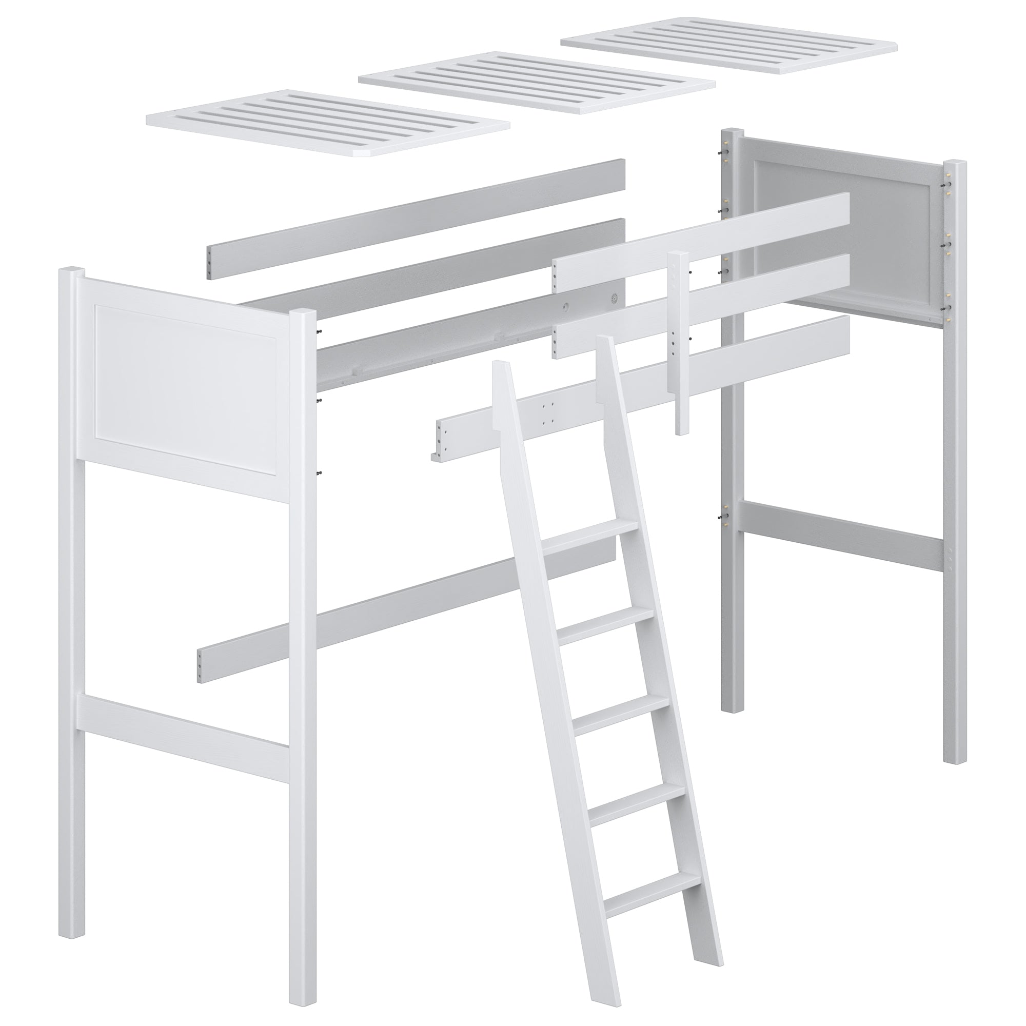 Hochbett weiß aus Holz – Maße und Schema, Nizio