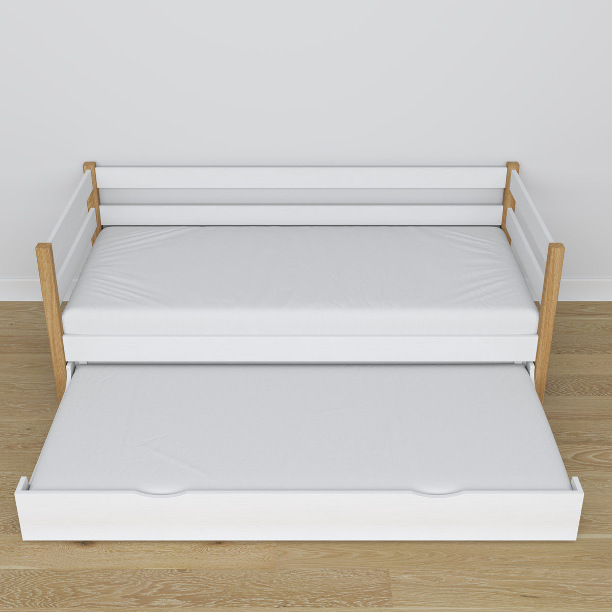 Sofabett mit Schublade für Matratze weiß-Eiche aus Holz – Maße, Nizio