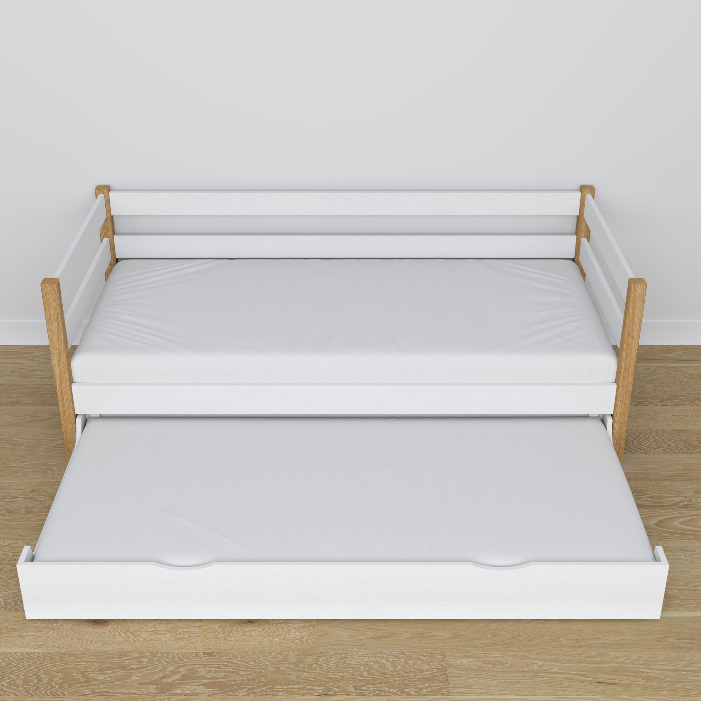 Sofabett mit Schublade für Matratze weiß-Eiche aus Holz – Maße, Nizio