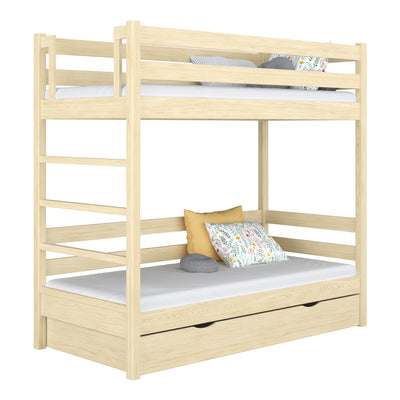 Clear Pine Wooden Bunk Bed with Drawer – Children’s Room, Solid Wood, Scandi
