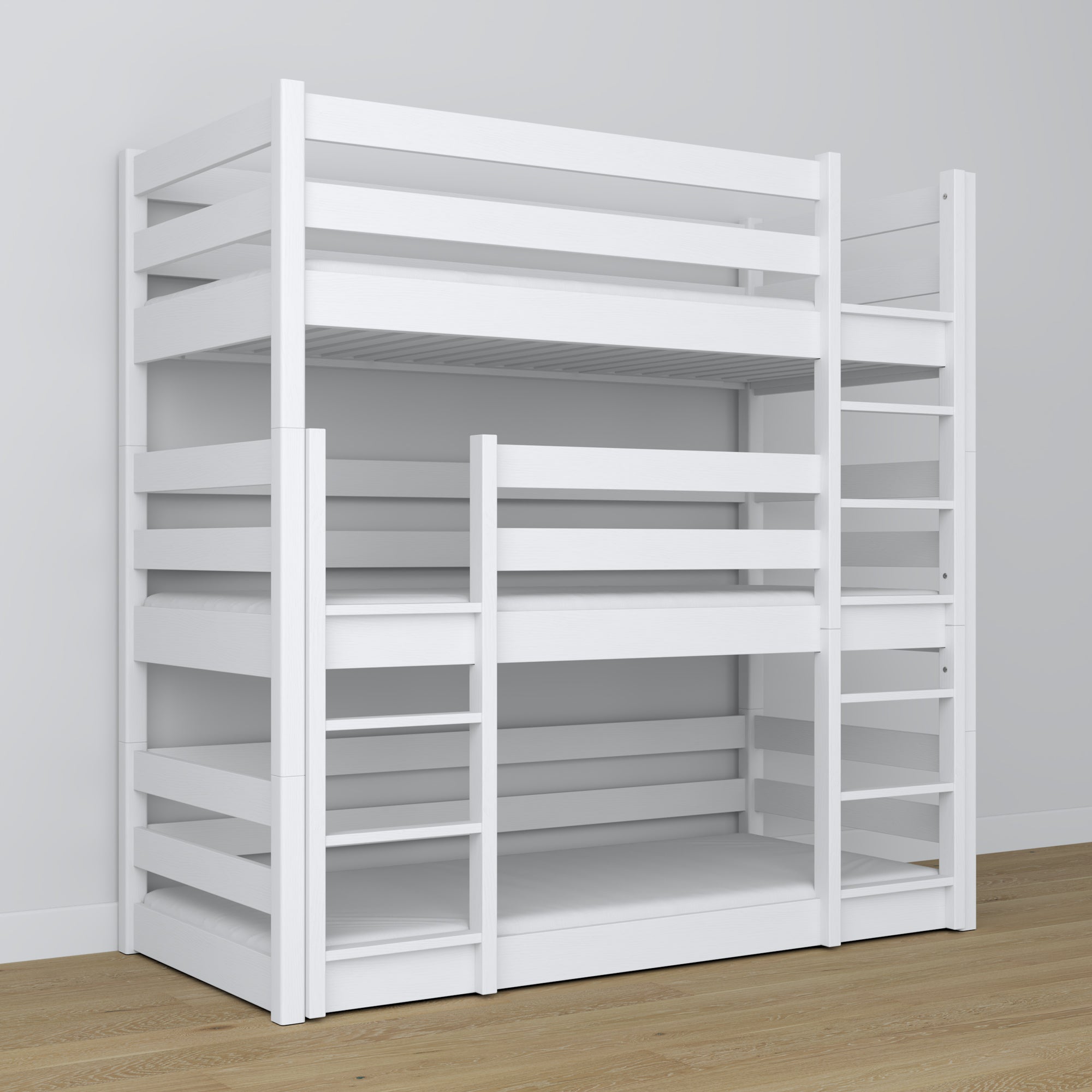 Lit superposé 3 niveaux blanc dans la chambre d'enfant – décoration scandinave, Nizio