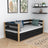 Sofa-Bett schwarz-Eiche – seitliche Schutzbarriere Holz, Seitenansicht, Nizio