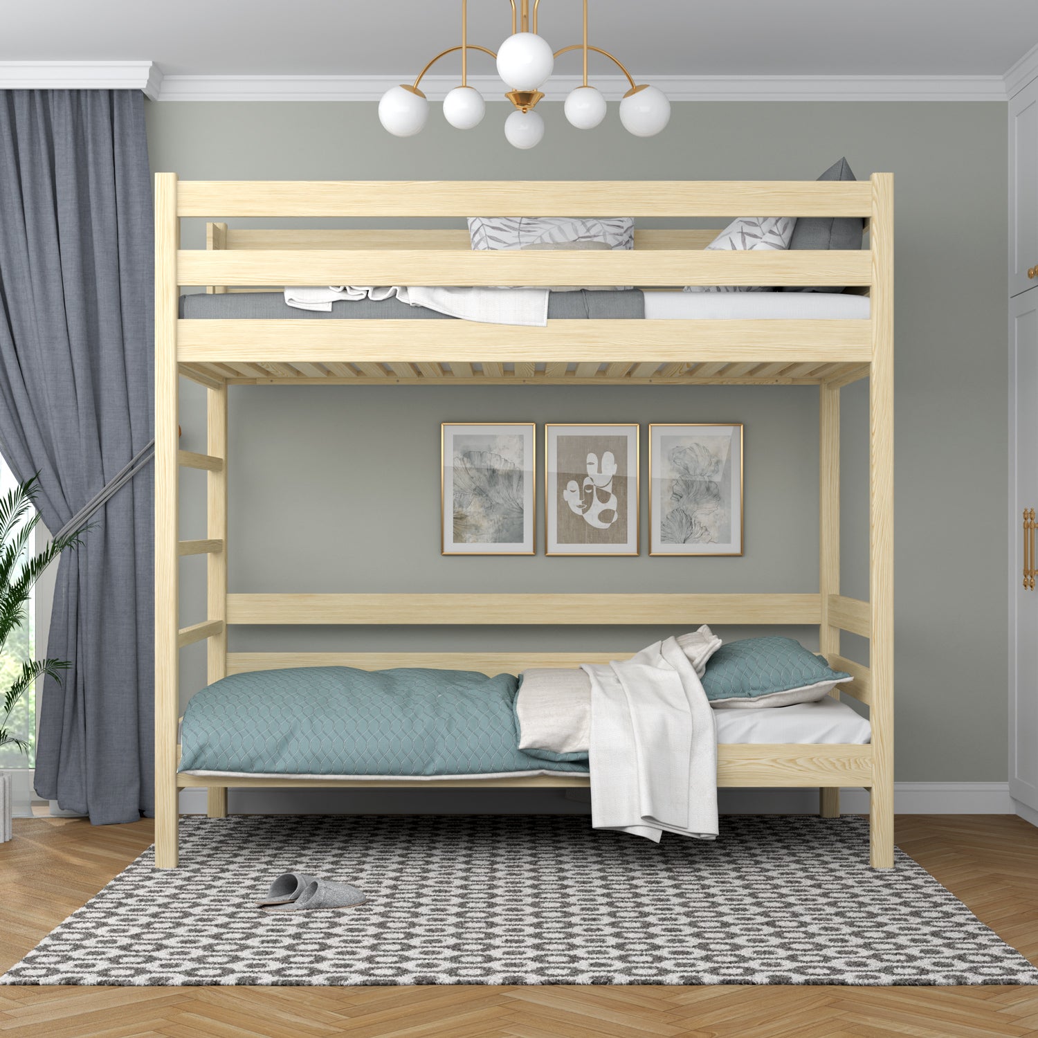 Clear Pine Wooden Bunk Bed – Children’s Room, Solid Wood, Scandinavian Style
