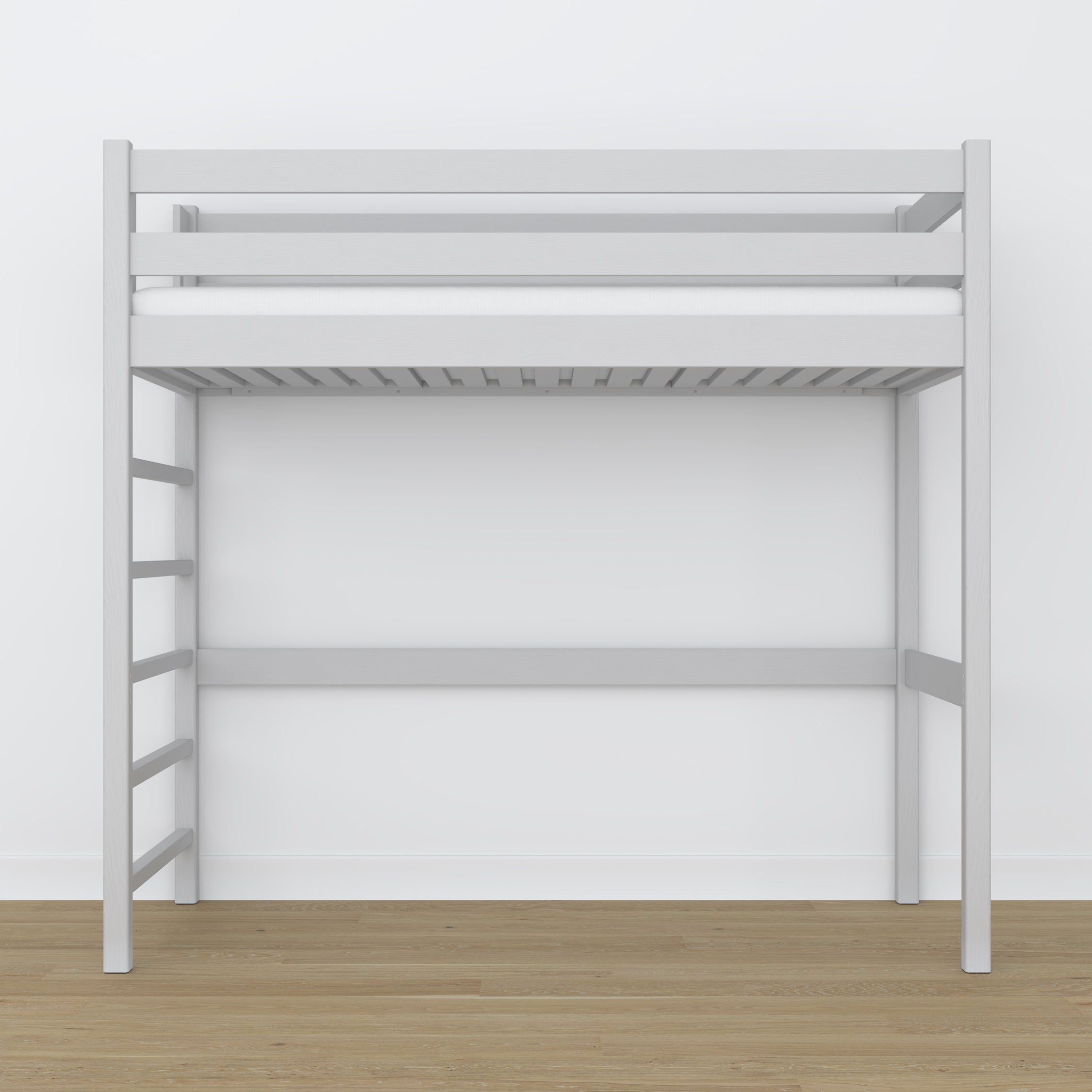 Hochbett aus Holz grau – Rahmen mit Latten, Seitenansicht