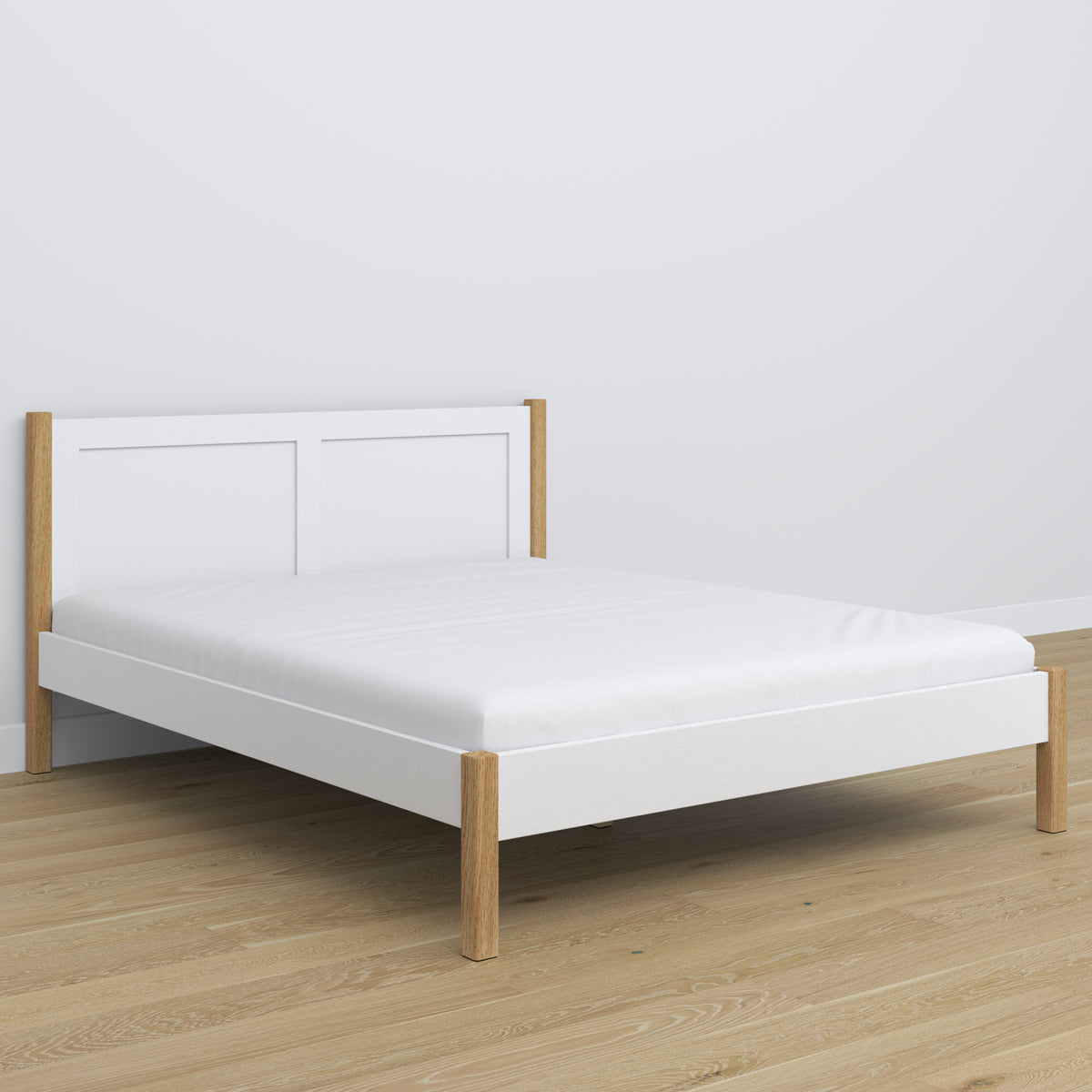 Doppelbett Weiß-Eiche – Kopfteil aus Holz, Nahaufnahme der Holzqualität