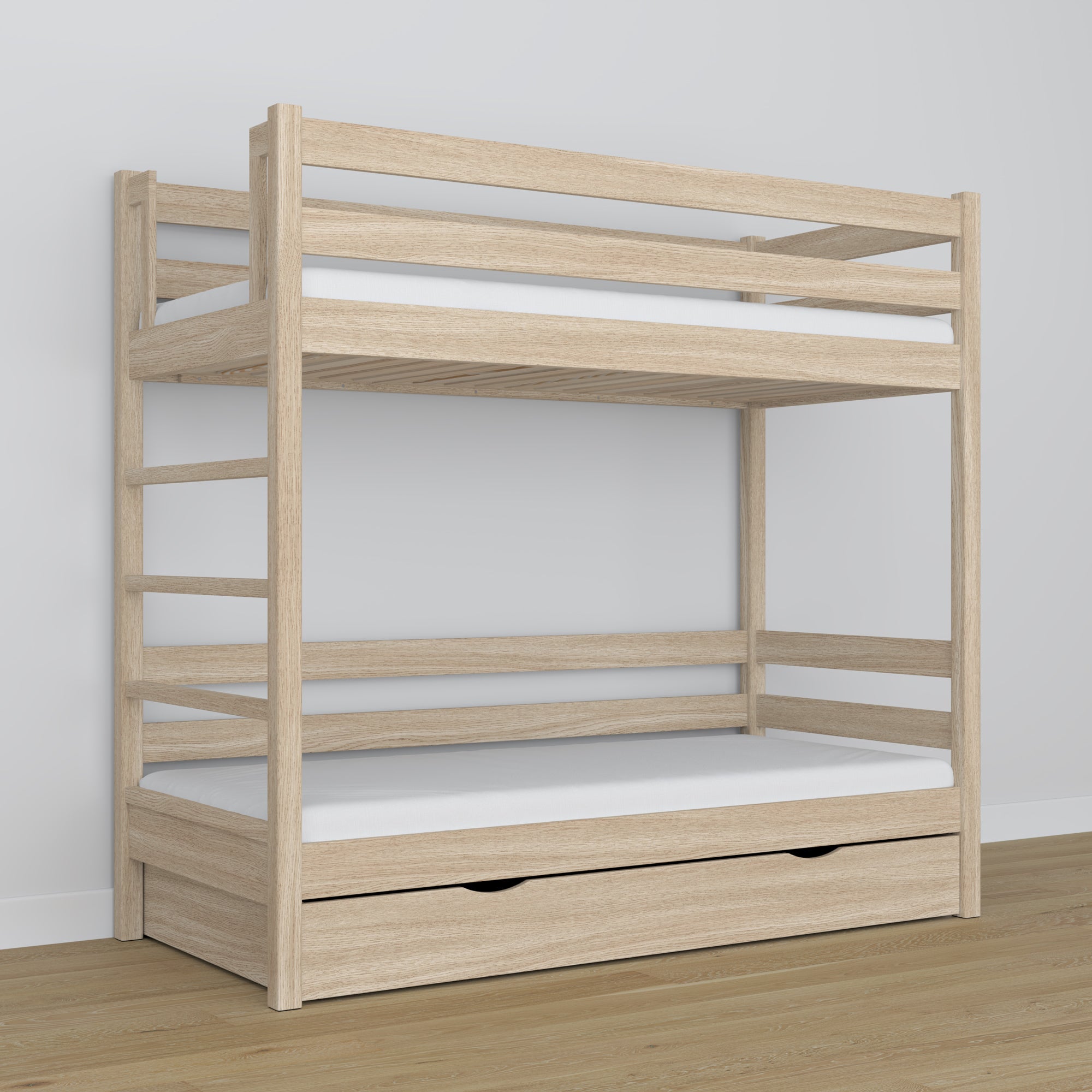 Bleached Oak Bunk Bed with Drawer – Scandinavian Design, Nizio