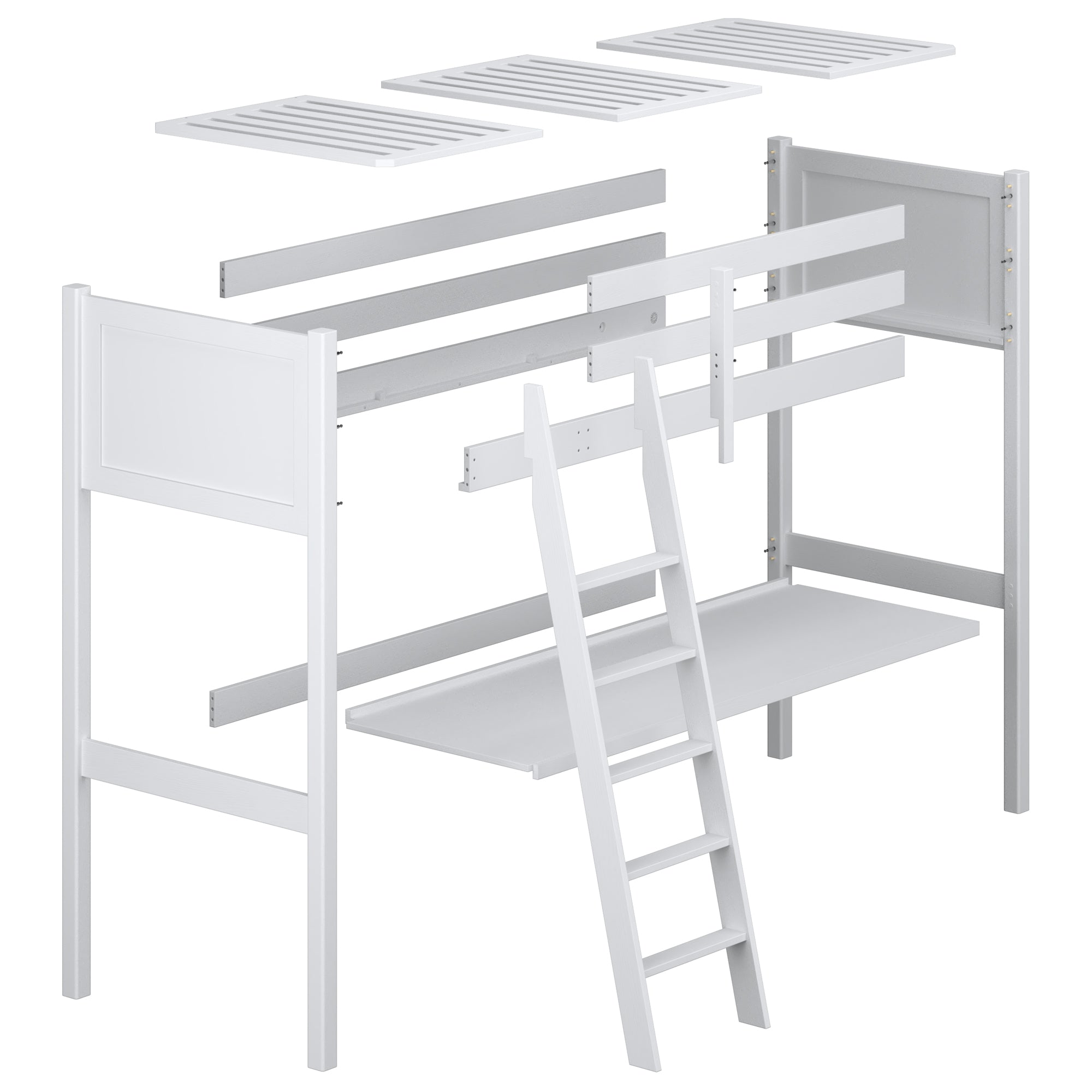 Loft bed with desk natural oak oak – dimensions, Nizio Home