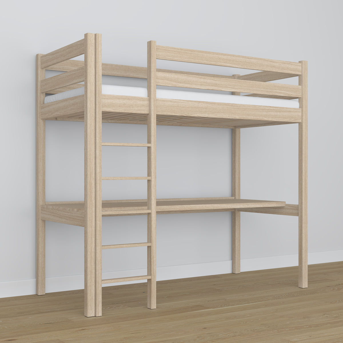 Loft bed with desk bleached oak oak – dimensions, Nizio Home