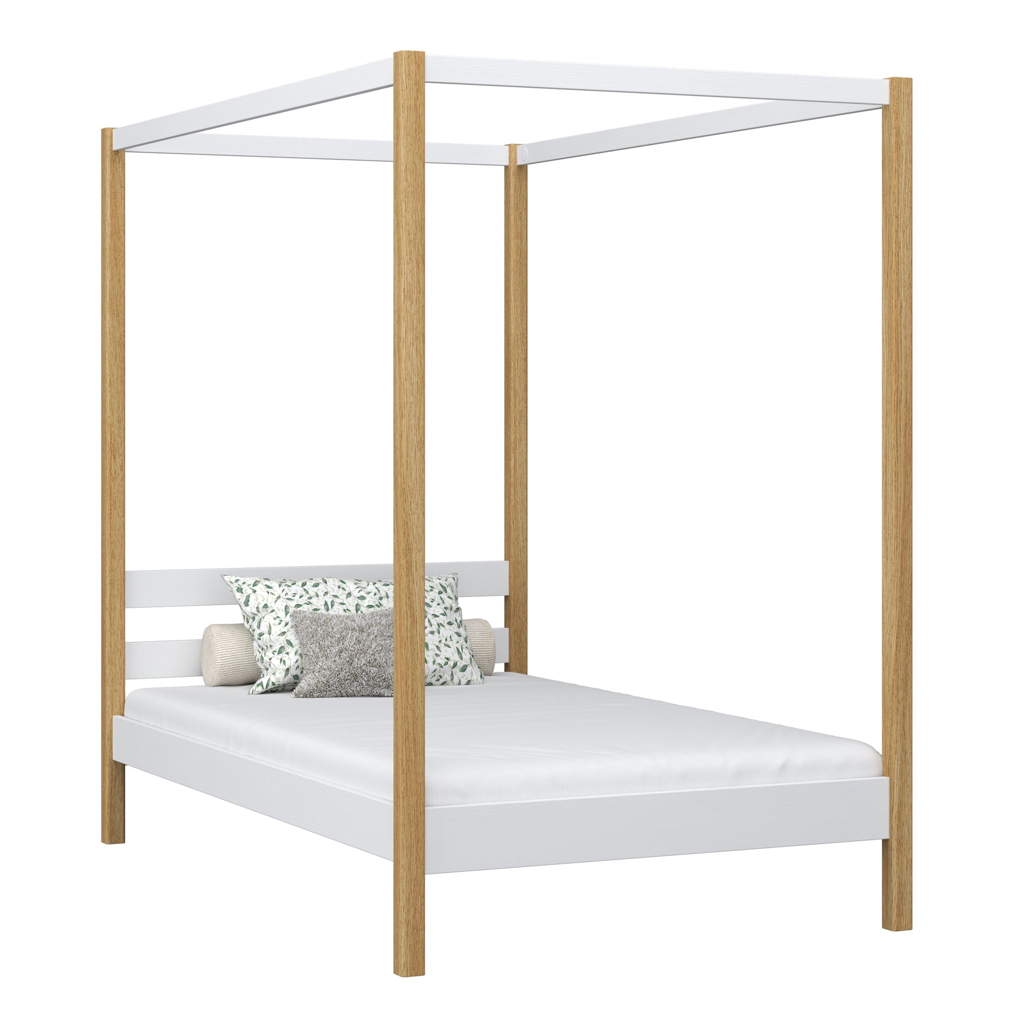 Lit à baldaquin en bois blanc-chêne – chambre d'enfant, style scandinave Nizio