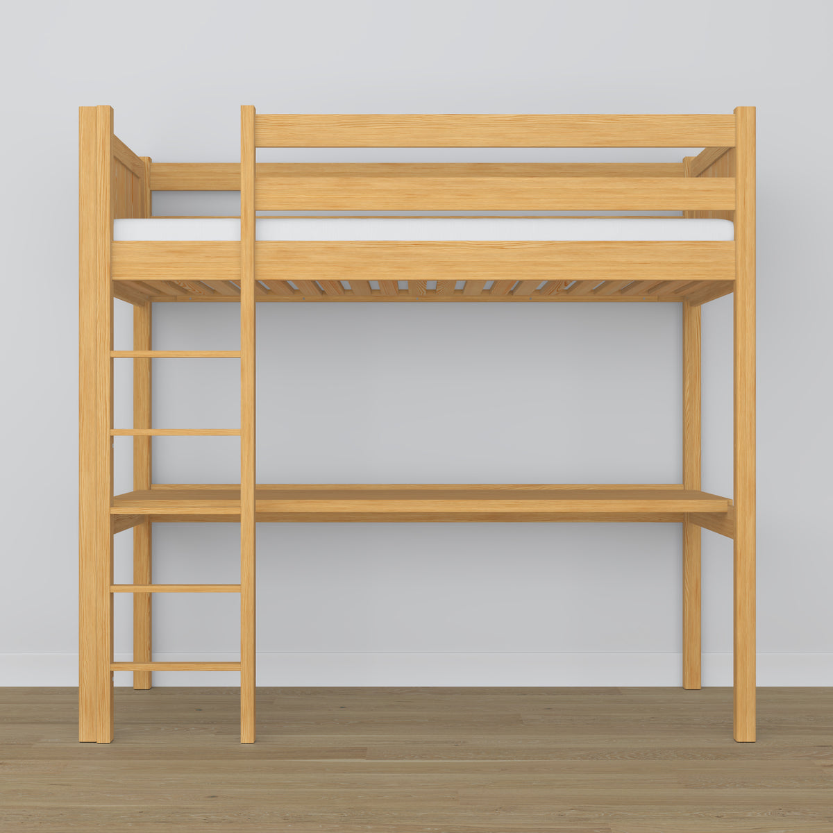 Lit mezzanine pin naturel avec bureau – espace d'apprentissage sous la chambre, en bois