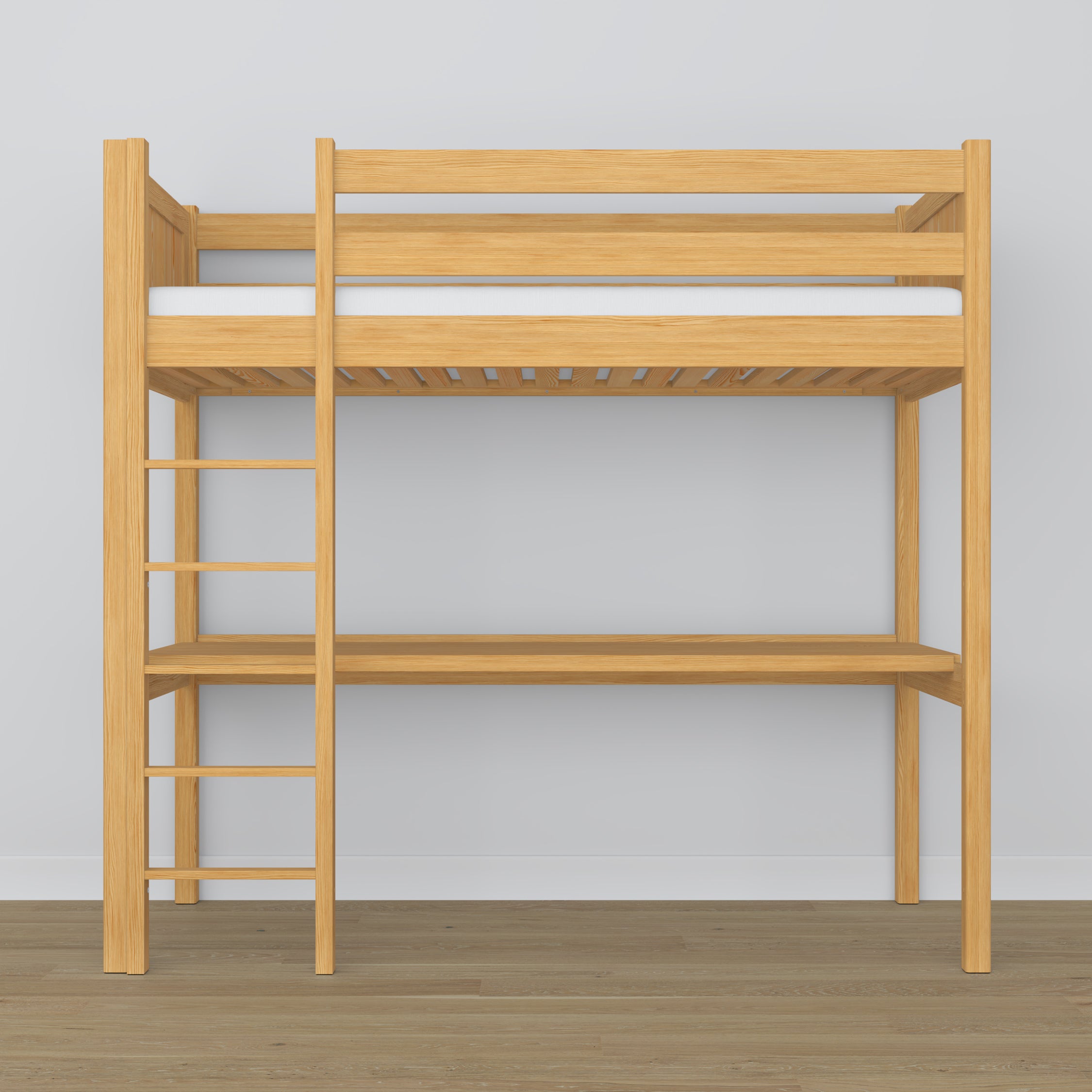 Lit mezzanine pin naturel avec bureau – espace d'apprentissage sous la chambre, en bois