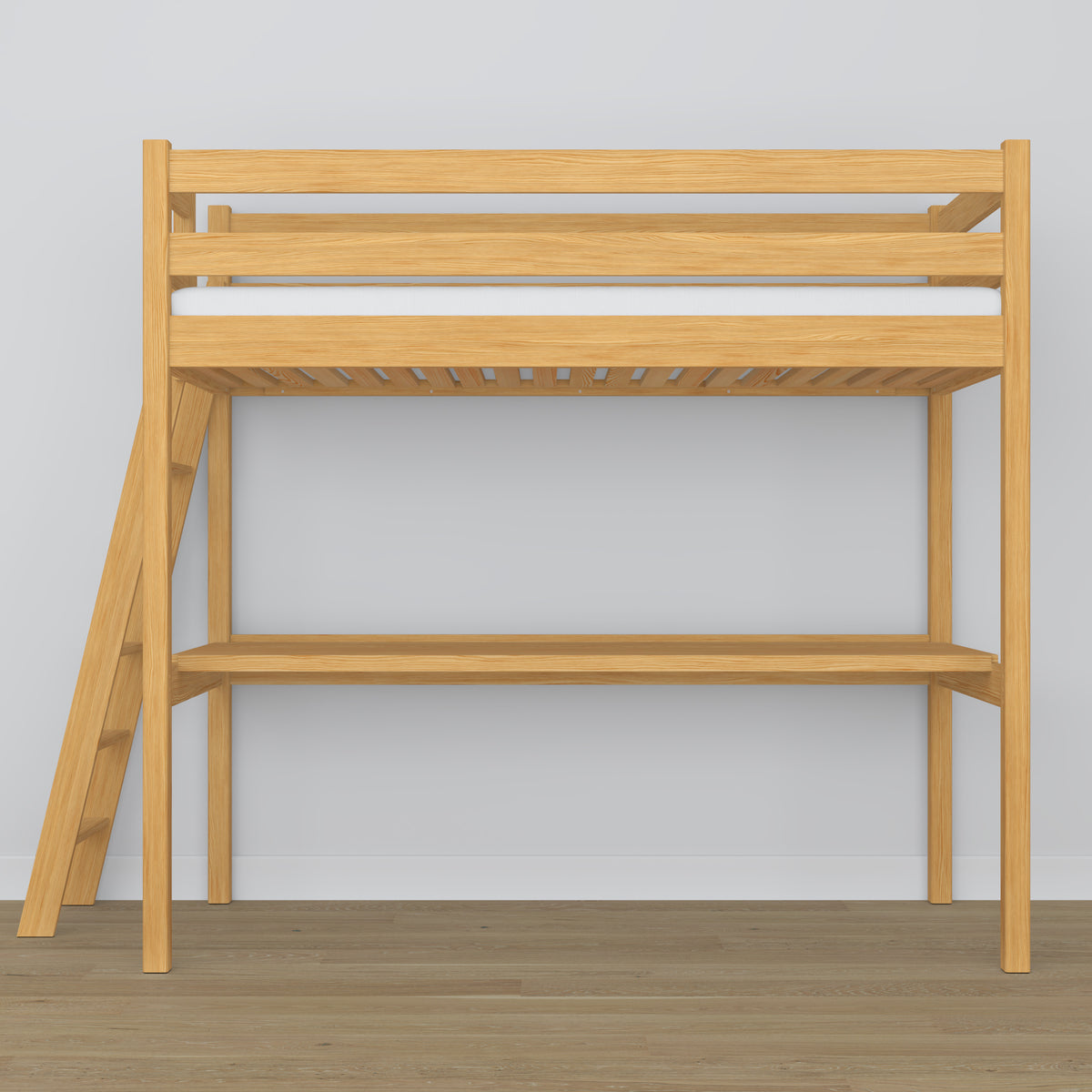 Lit mezzanine pin naturel avec bureau – espace d'apprentissage sous la chambre, en bois