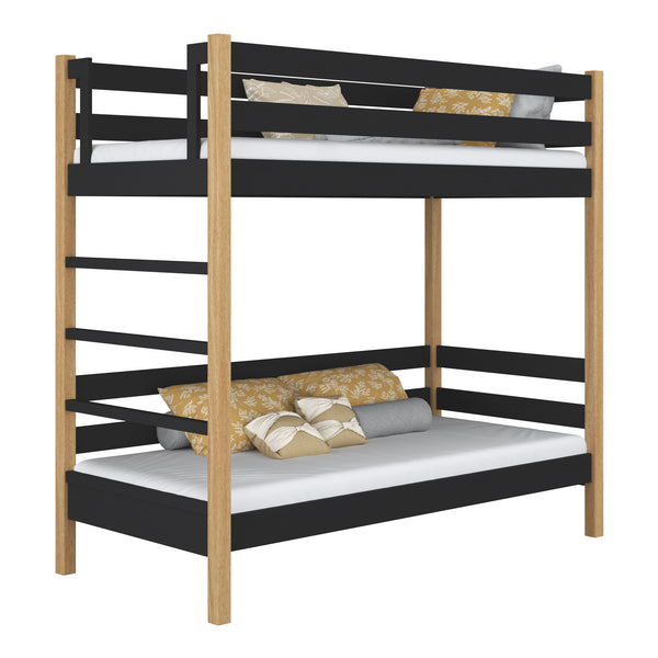 Black and Oak Wooden Bunk Bed – Children’s Room, Solid Wood, Scandinavian Style