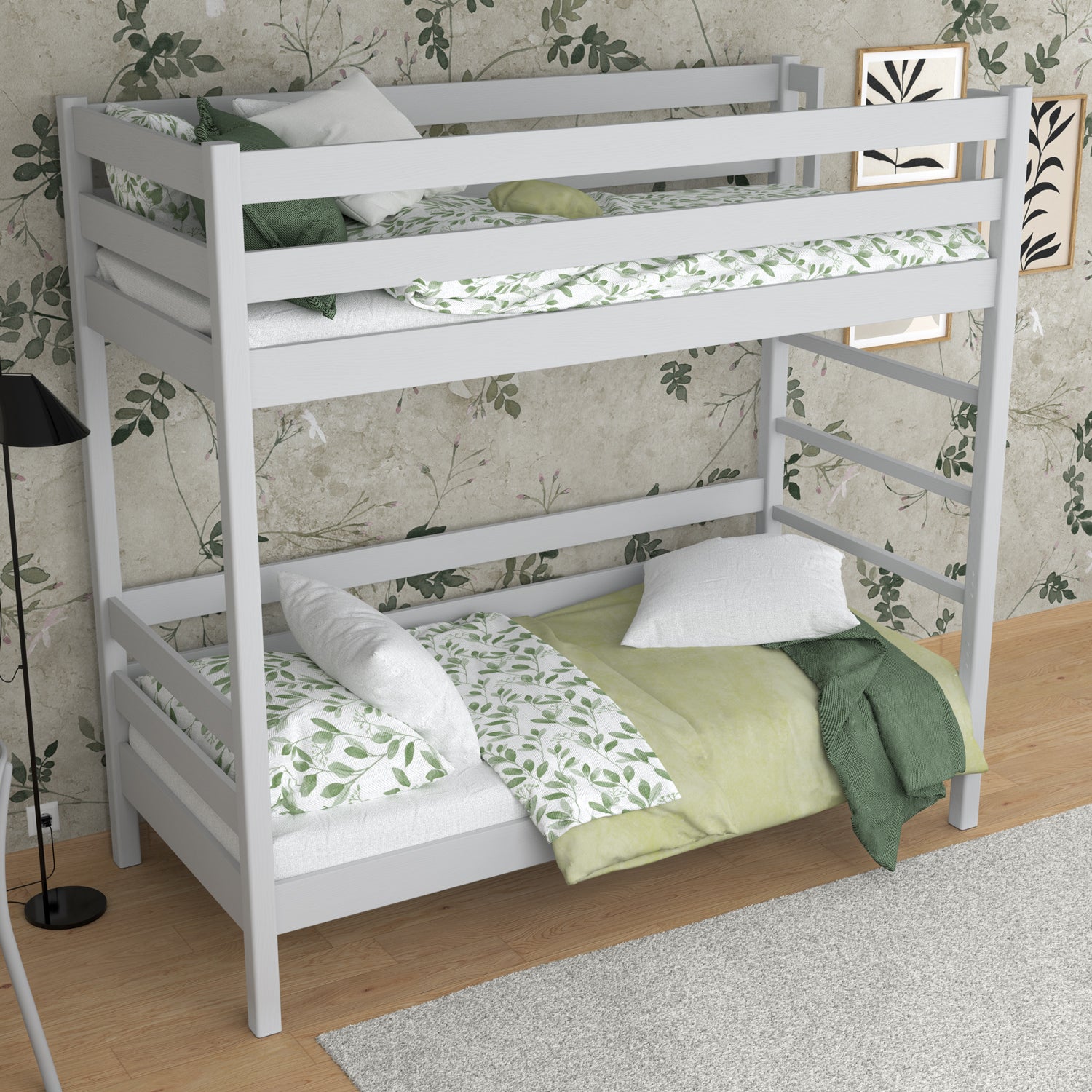 Grey Bunk Bed in Children’s Room – Scandi Arrangement, Wooden