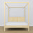 Wooden double bed with canopy clear pine – headboard and frame, close-up