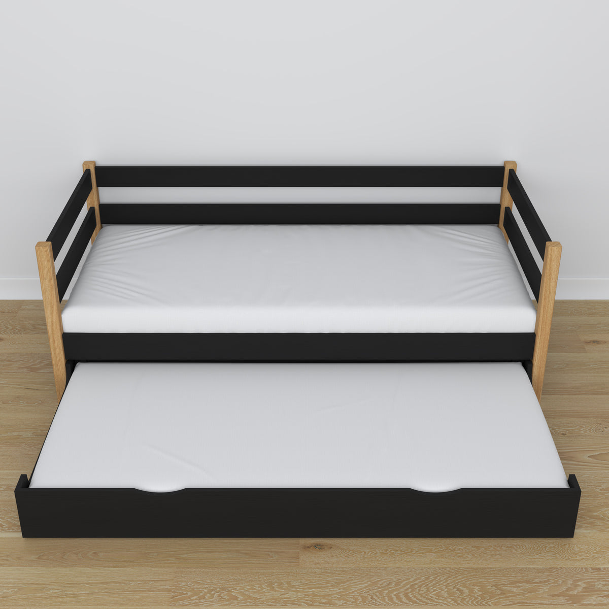 Sofabett mit Schublade für Matratze schwarz-Eiche aus Holz – Maße, Nizio